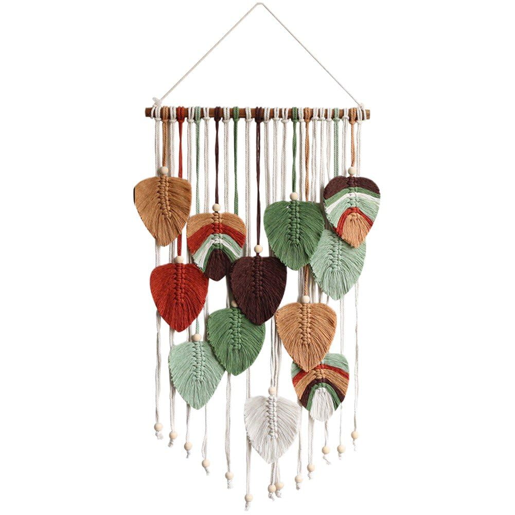 Tapisseries murales en coton tissé avec motifs feuilles et pompons