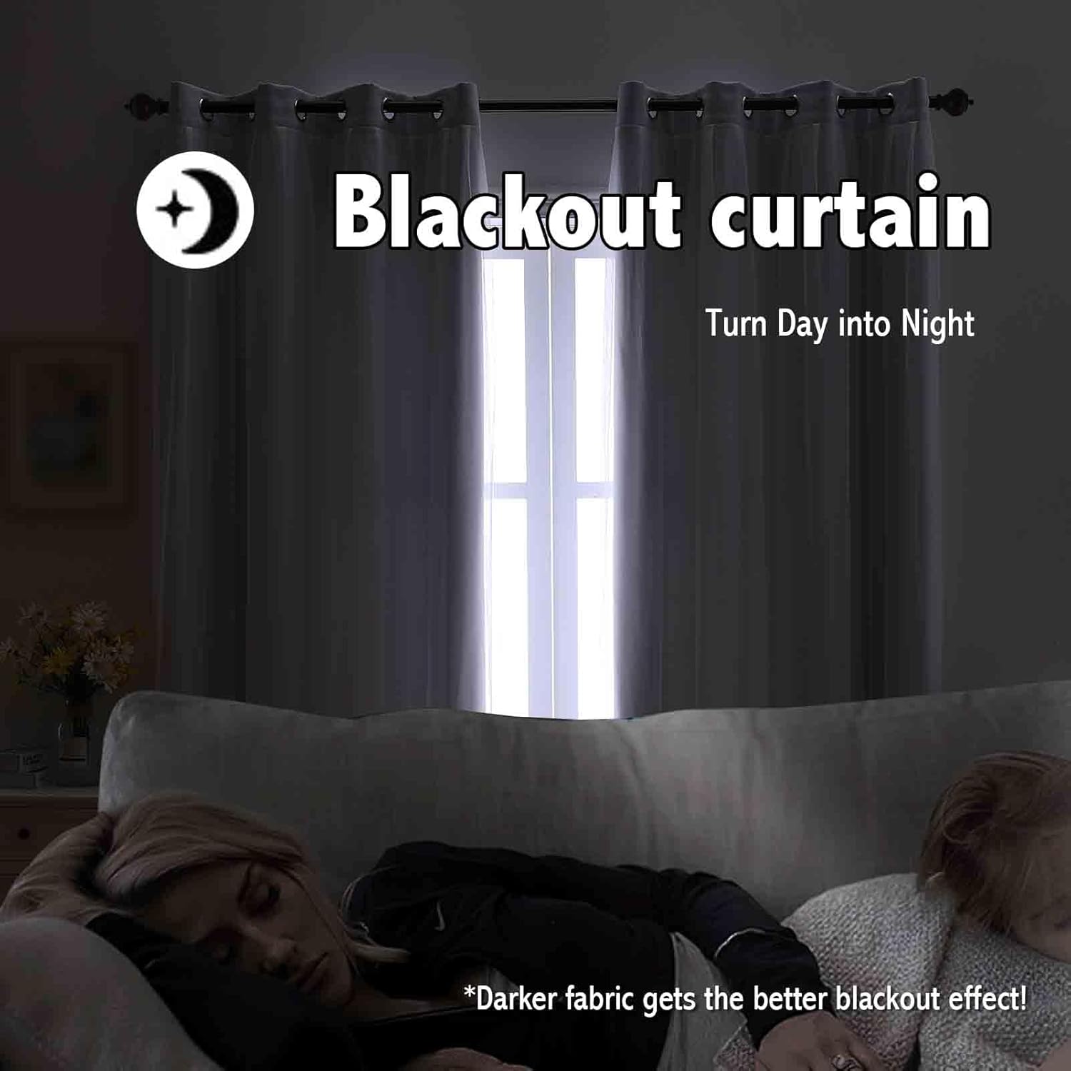 indistar Home Blackout Curtains Double Layer Solid Sheer Grommet Top Window Curtain Panel Pair, 52Wx95L,Greyish White