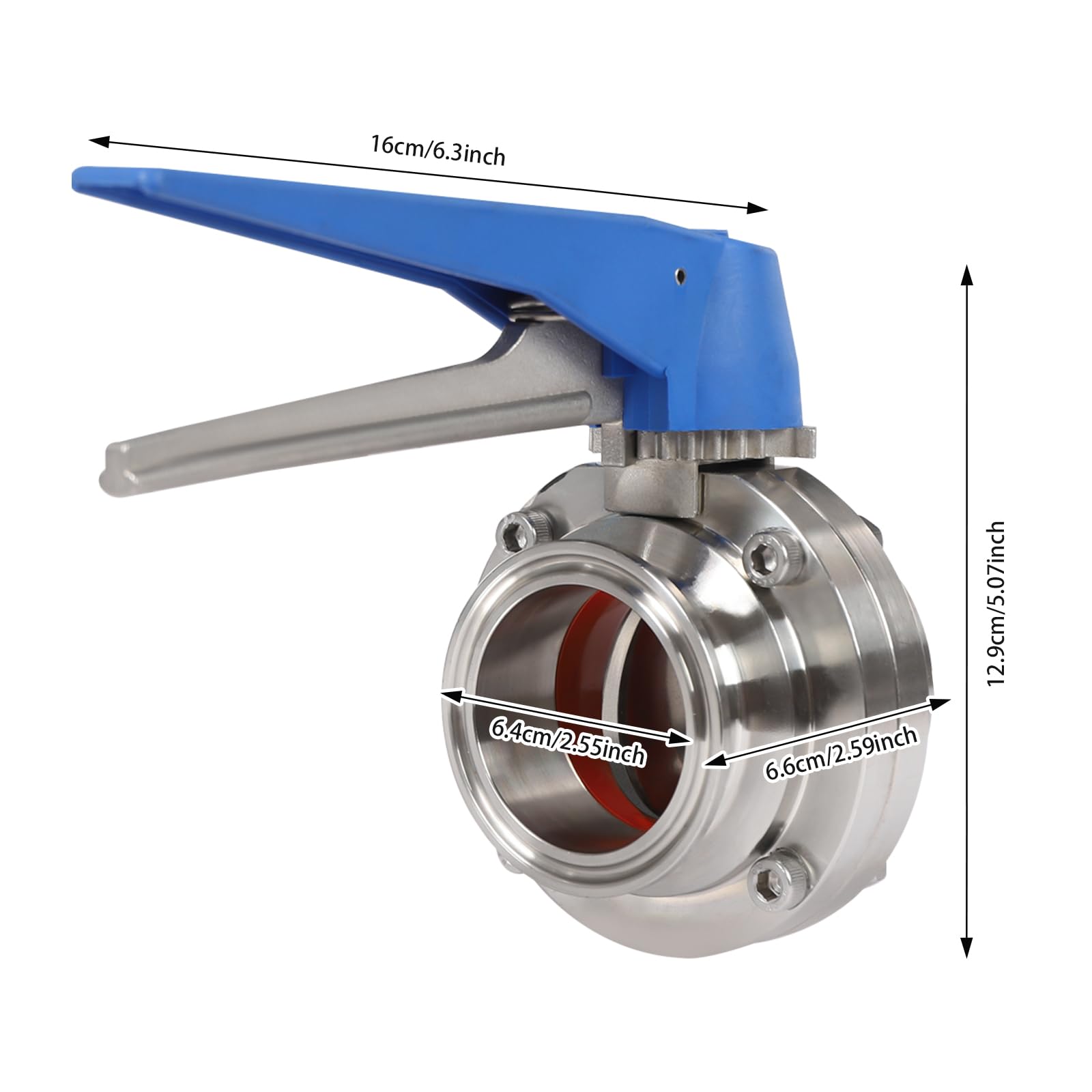 PDTHADP 2 Pack Butterfly Valve 1.6MPa Butterfly Valve with Blue Trigger Handle ?120°C/248°F Stainless Steel Butterfly Valve with 6.3 Inch Handle Butterfly Valve (Silver & Blue, 2 Inch)