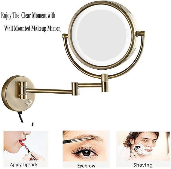 Wall Mounted Makeup Mirror, Double Sided Magnifying Makeup Mirror for Bathroom, Flexible Gooseneck, and Locking Suction(Bronze,7X)
