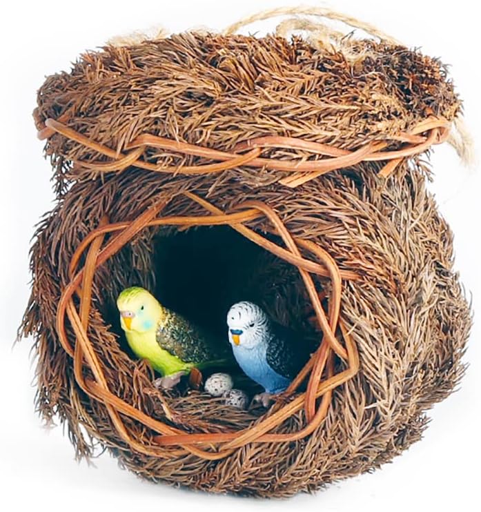 Artificial Bird Nest with Bird and Eggs Miniature Lifelike Hanging Birdhouse Cage Fake Vine Nest for Art Craft Patio Decoration Home Décor : Patio, Lawn & Garden
