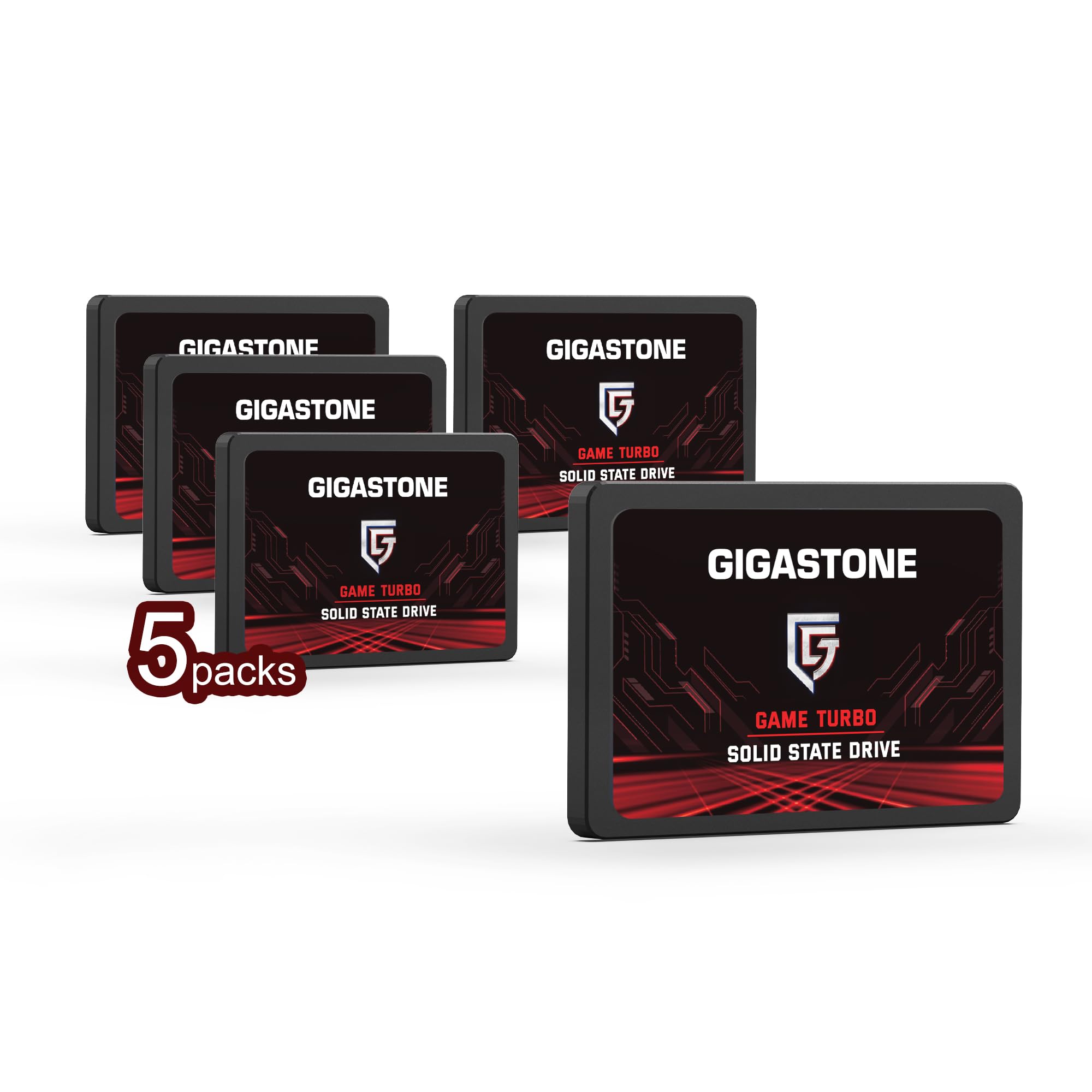 gigastone game turbo 5-pack 256gb ssd sata iii 6gb/s. 3d nand 2.5" internal solid state drive, read up to 520mb/s. compatible with pc, desktop and laptop, 2.5 inch 7mm (0.28”)