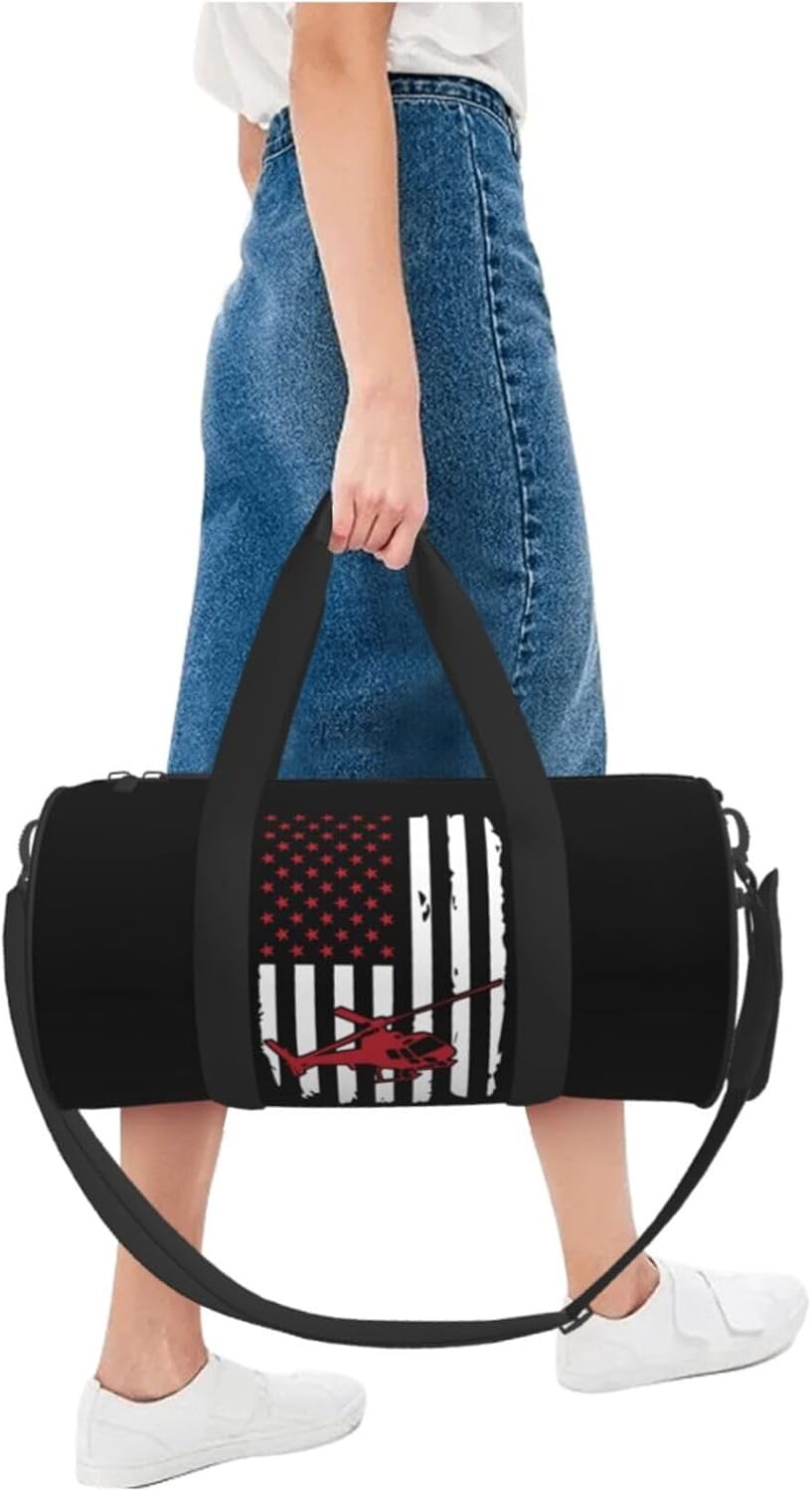 American Flag Helicopter Pilot Duffel Bag Gym Bag Sports Bags Foldable Travel Bag Multipurpose Backpack