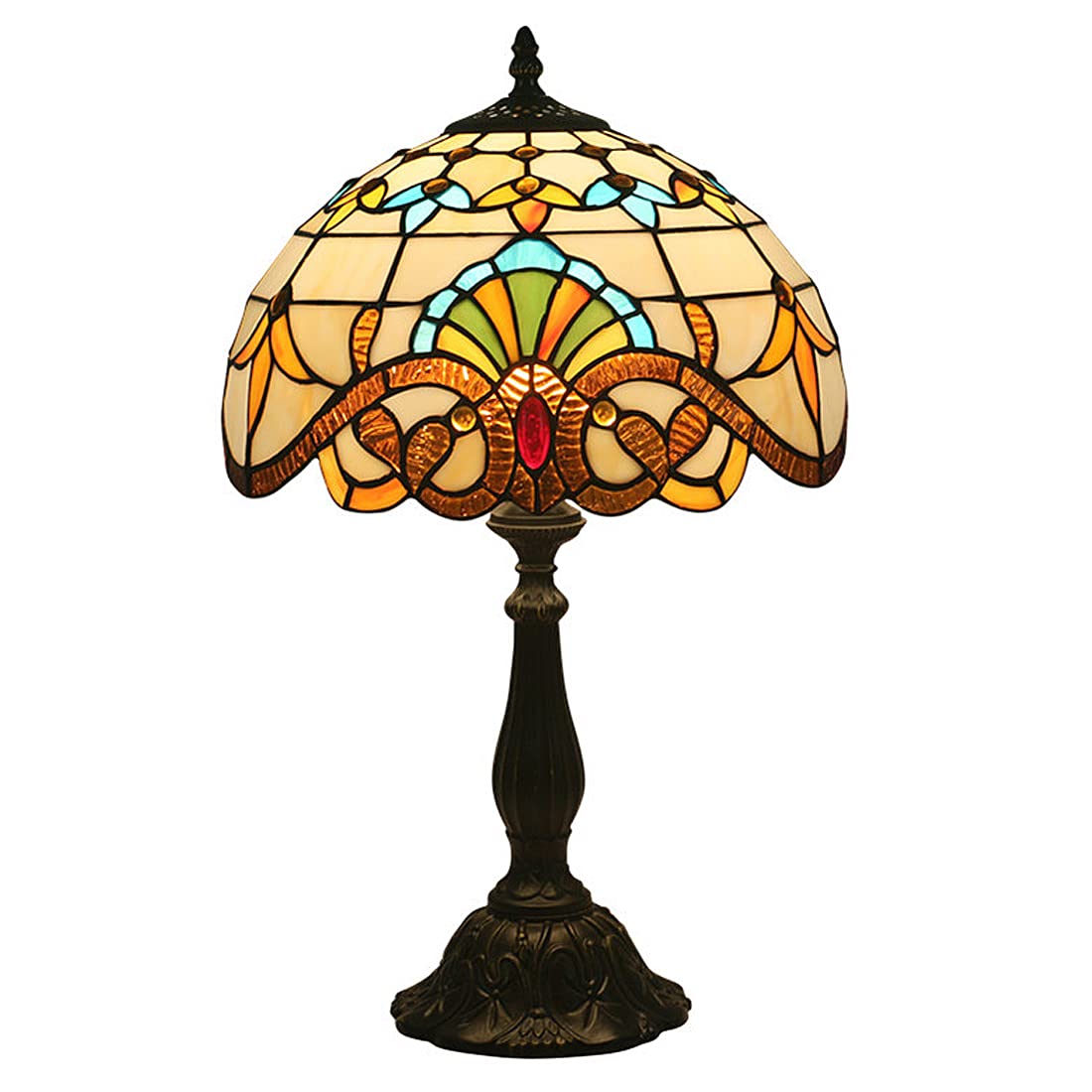 Lampa stołowa Tiffany Witraż Żółta, z mgiełką, brązowa, z żywiczną podstawą, 12 cali, stolik nocny, vintage, lampka do komody, wtyczka do salonu, sypialnia
