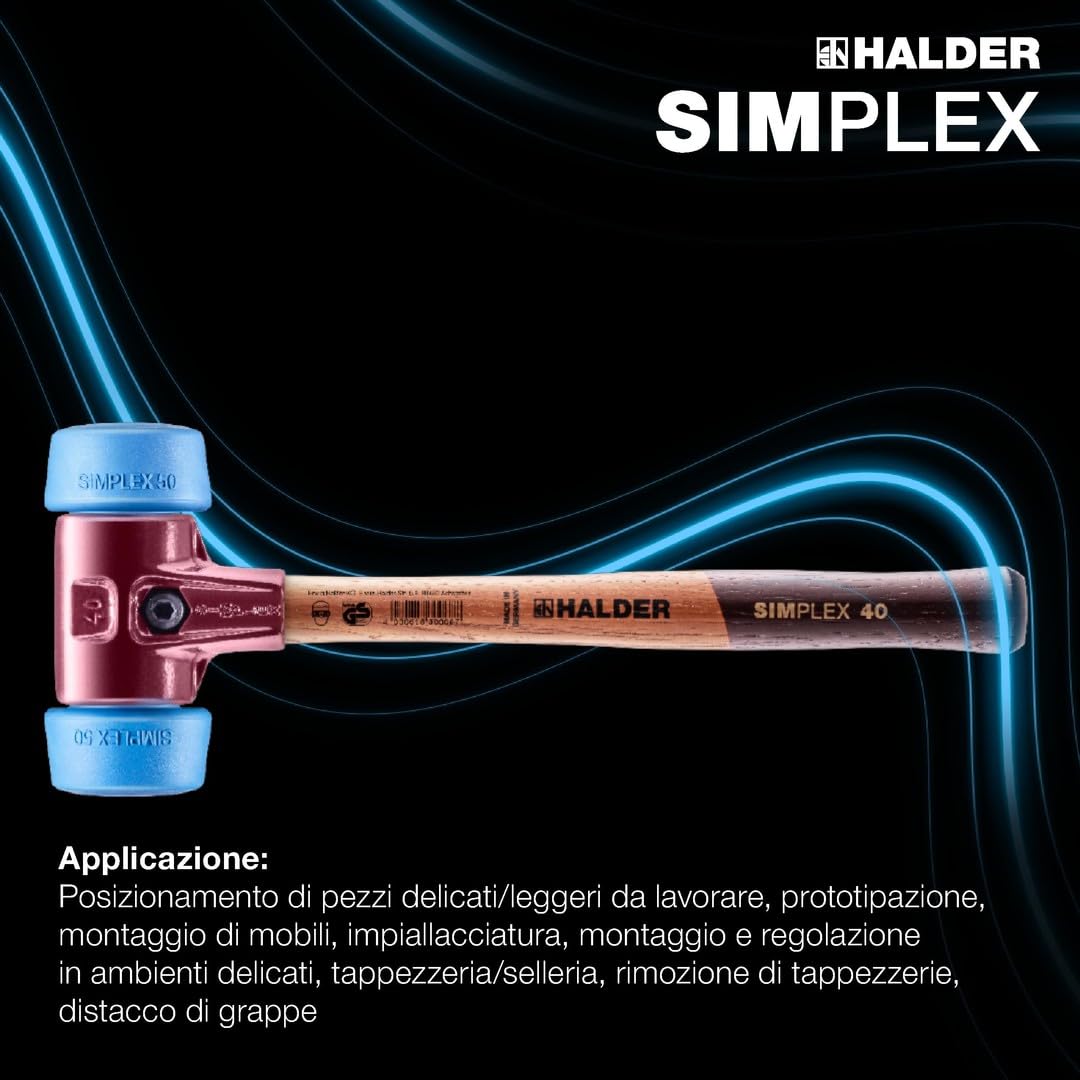 Halder 3001.051 SIMPLEX - Martello da carpentiere con corpo in acciaio pressofuso e manico in legno, Ø 50:40, TPE-soft