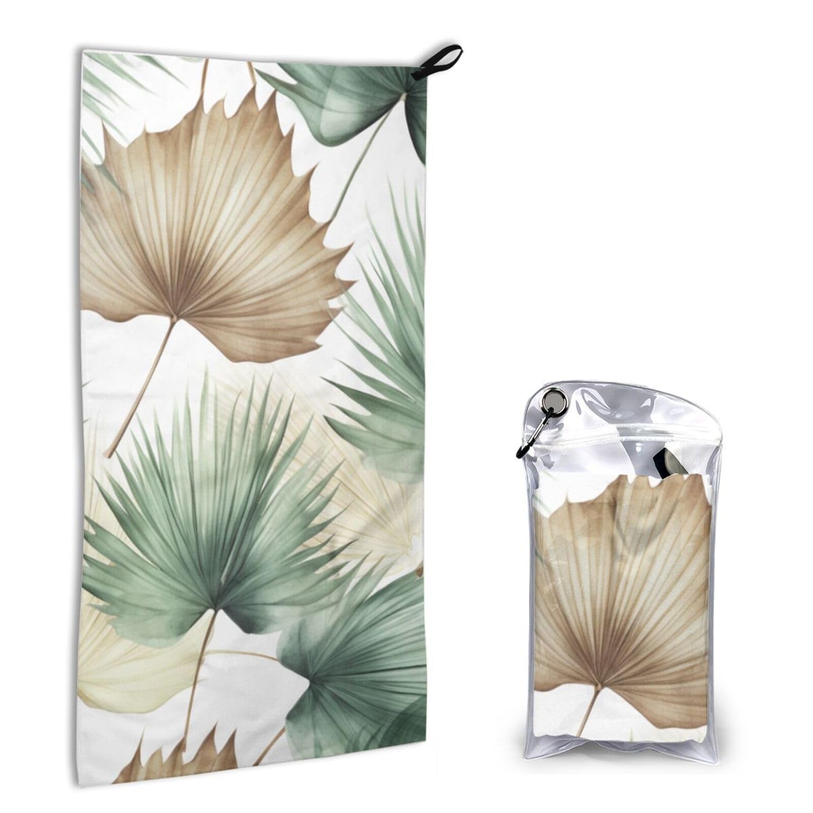 BWWHCCTI Quick Dry Hand Towel With Bag - palm leaves Printed Super Absorbent Face Cloth Microfiber Travel Sports Towels 40x80cm