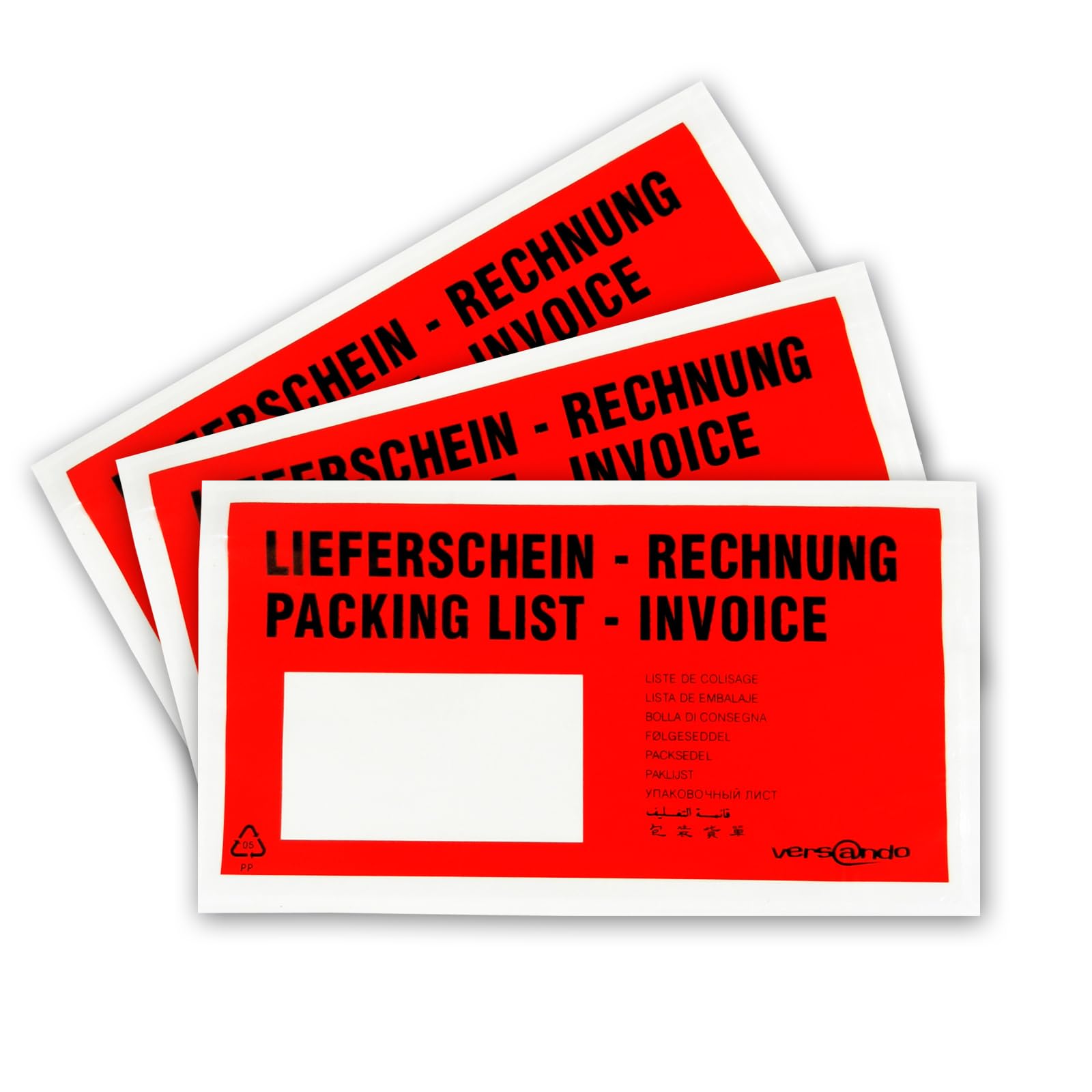 Lieferscheintaschen selbstklebend DIN lang rot/schwarz bedruckt Lieferschein/Rechnung 1000 Stück