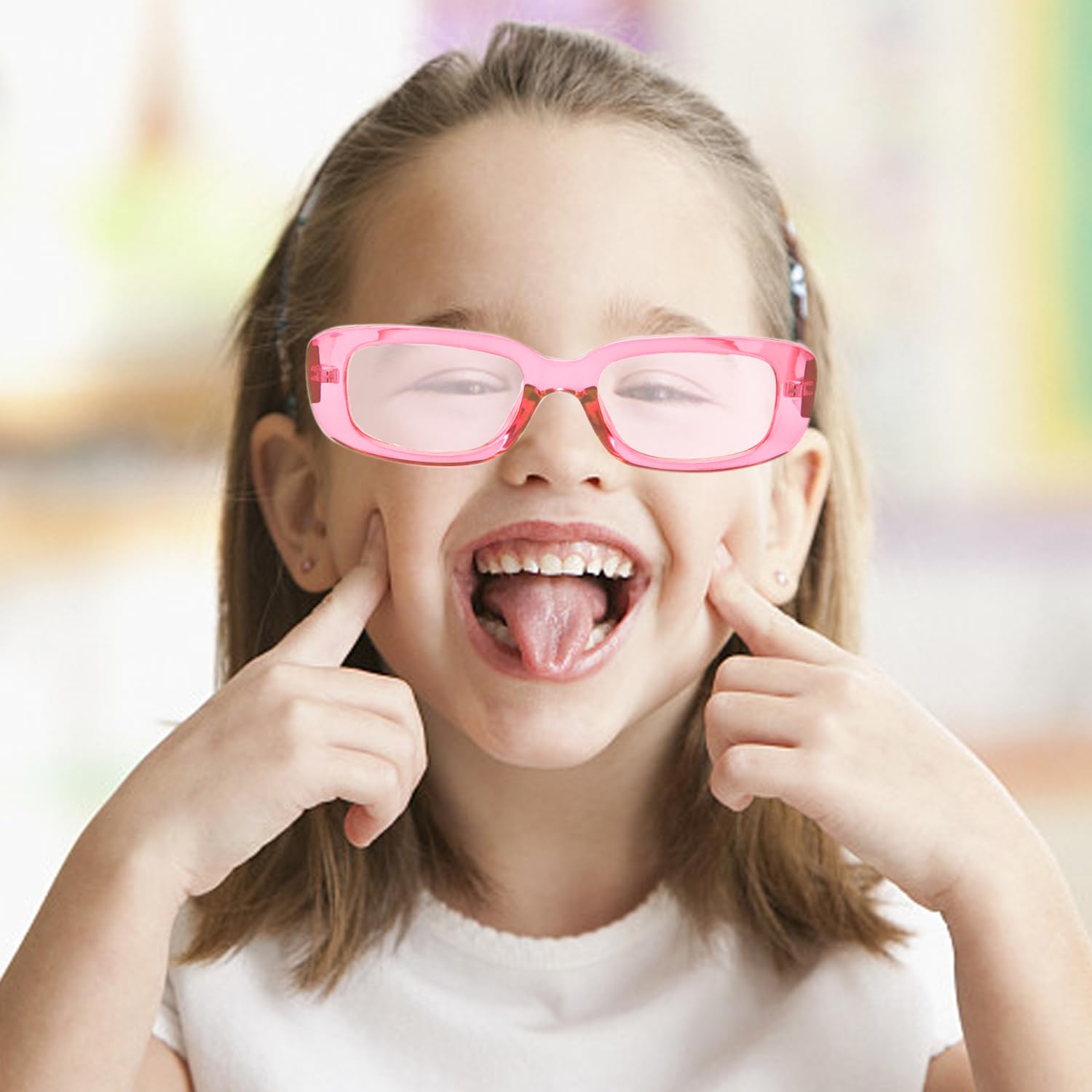 1 różowe okulary i 1 torba na okulary, modne okulary przeciwsłoneczne, prostokątne okulary przeciwsłoneczne, okulary przeciwsłoneczne retro, akcesoria odzieżowe, Różowy, M