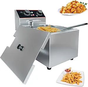 GarveeHome Commercial Deep Fryer with Basket, 8.4 QT/8 L Stainless Steel Electric Countertop Fryer with Temperature Control for Restaurant and Home Use,1800 W