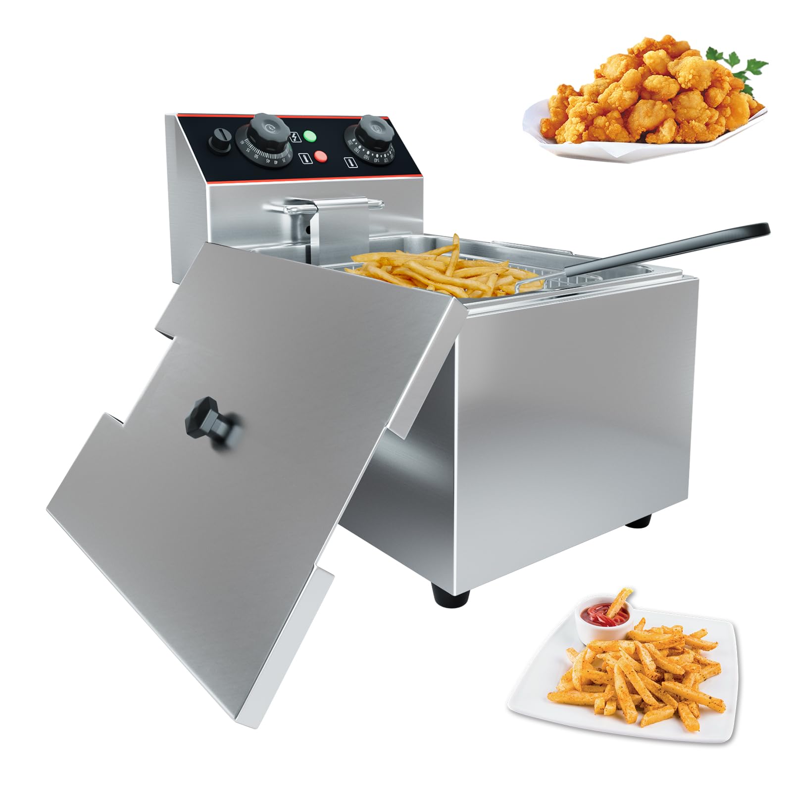 GarveeHome Commercial Deep Fryer with Basket, 8.4 QT/8 L Stainless Steel Electric Countertop Fryer with Temperature Control for Restaurant and Home Use, 1800 W