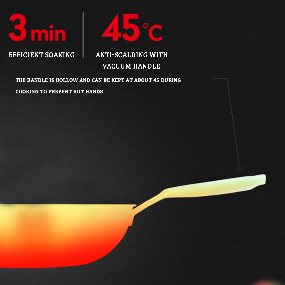 Woks Y Sartenes, Wok De Titanio Puro - Saludable Sin Recubrimiento Wok Fondo Plano/Material Compuesto, Conducción De Calor Eficiente, Con Tapa (Plata),32cm