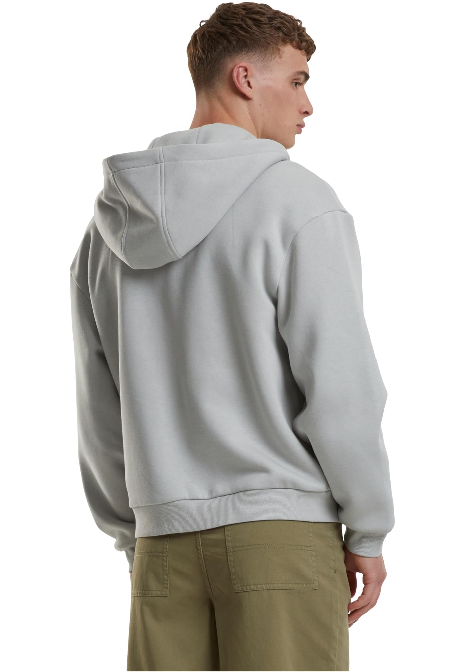 Urban Classics Męska bluza z kapturem Fluffy Zip Hoody, puszysta bluza z kapturem z zamkiem błyskawicznym, bluza z kapturem dla mężczyzn, oversize fit, Lightassphalt, L