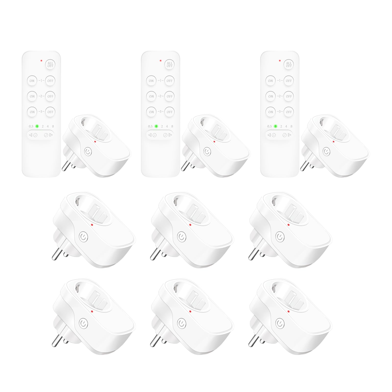 NineLeaf Steckdosen mit Fernbedienung,9 Pack Steckdosen und 3 Fernbedienung, Timer und Zeitplan,500FT Steuerungsbereich,15A/1500W für Haushaltsgeräte,weiß
