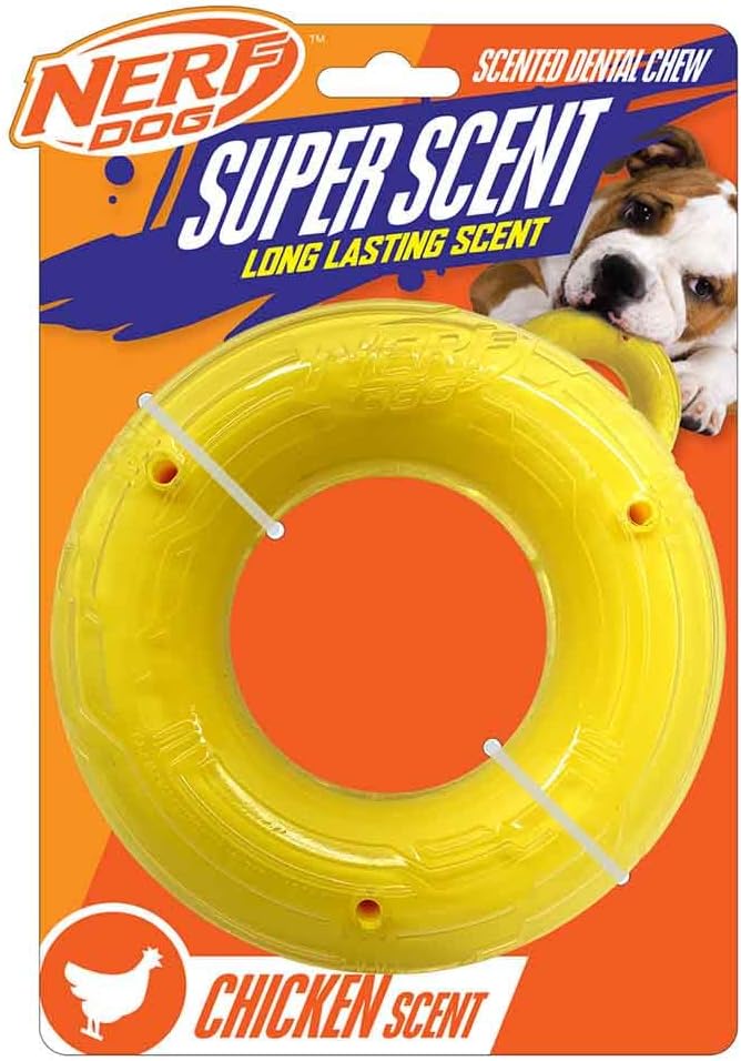 Nerf Dog 6in TPR/PP Scented Chicken SuperScent Ring Solid Core -Clear/Yellow