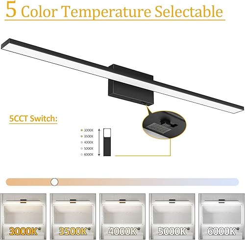 Miniatura 2 de Ralbay - Barra de luz LED de tocador de baño de 40 pulgadas, 30 W, acrílico, moderna, mate, negra, regulable de 5 temperaturas de color, accesorios