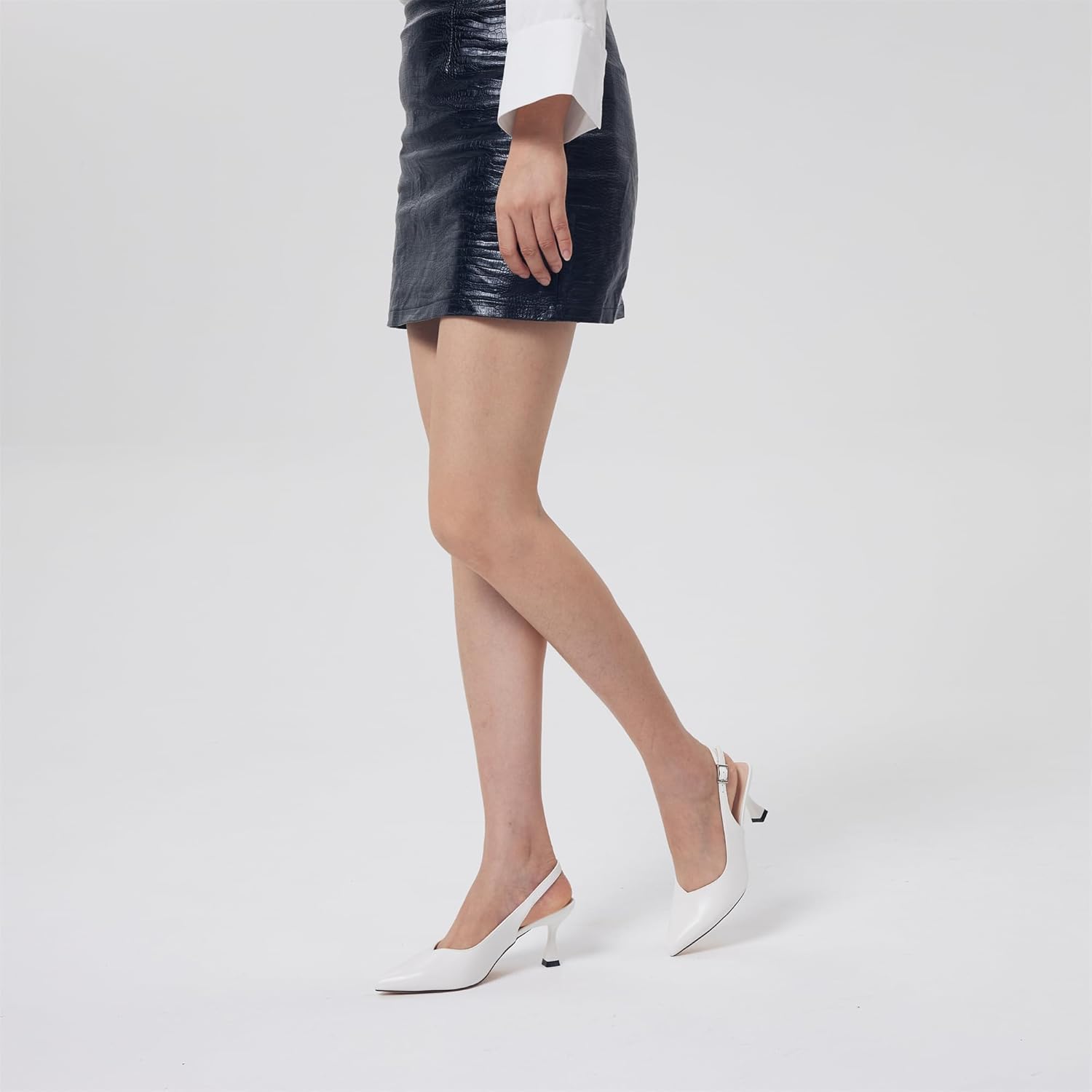 Elisabet Tang Women's Kitten Heel Slingback Low Pumps 3 Inches Stiletto Pointed Closed Toe Elegant Dressy Bridal Wedding Party Shoes - Image 8