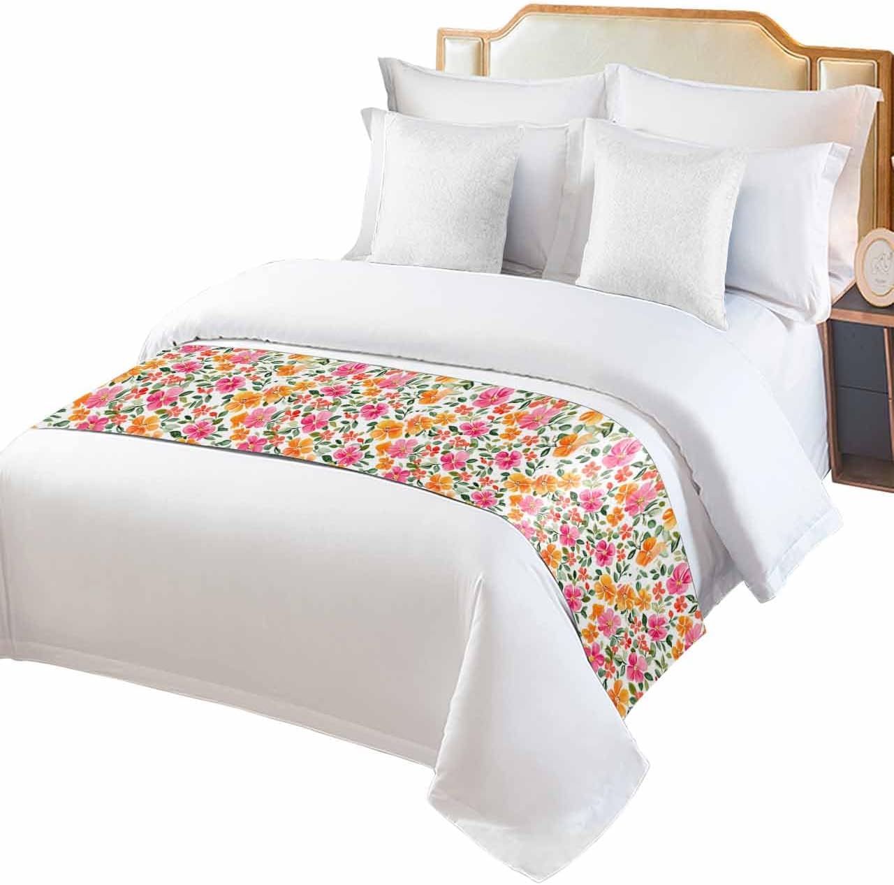Spring Colorful Blossom Flower Bed Runners for Bedroom Hotel,Decorative Bedding Scarf Watercolor Botanical Floral Bed End Blanket Bedding Runner Scarves for Queen Size Bed,94x20in