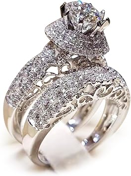 RKKOJJO 925 Sterling Silver Bridal Rings Sets AAA Cubic Zirconia CZ Full Diamond Engagements Rings Wedding 2 Pcs Promise Anniversary White Gold Rings for Women Size 9