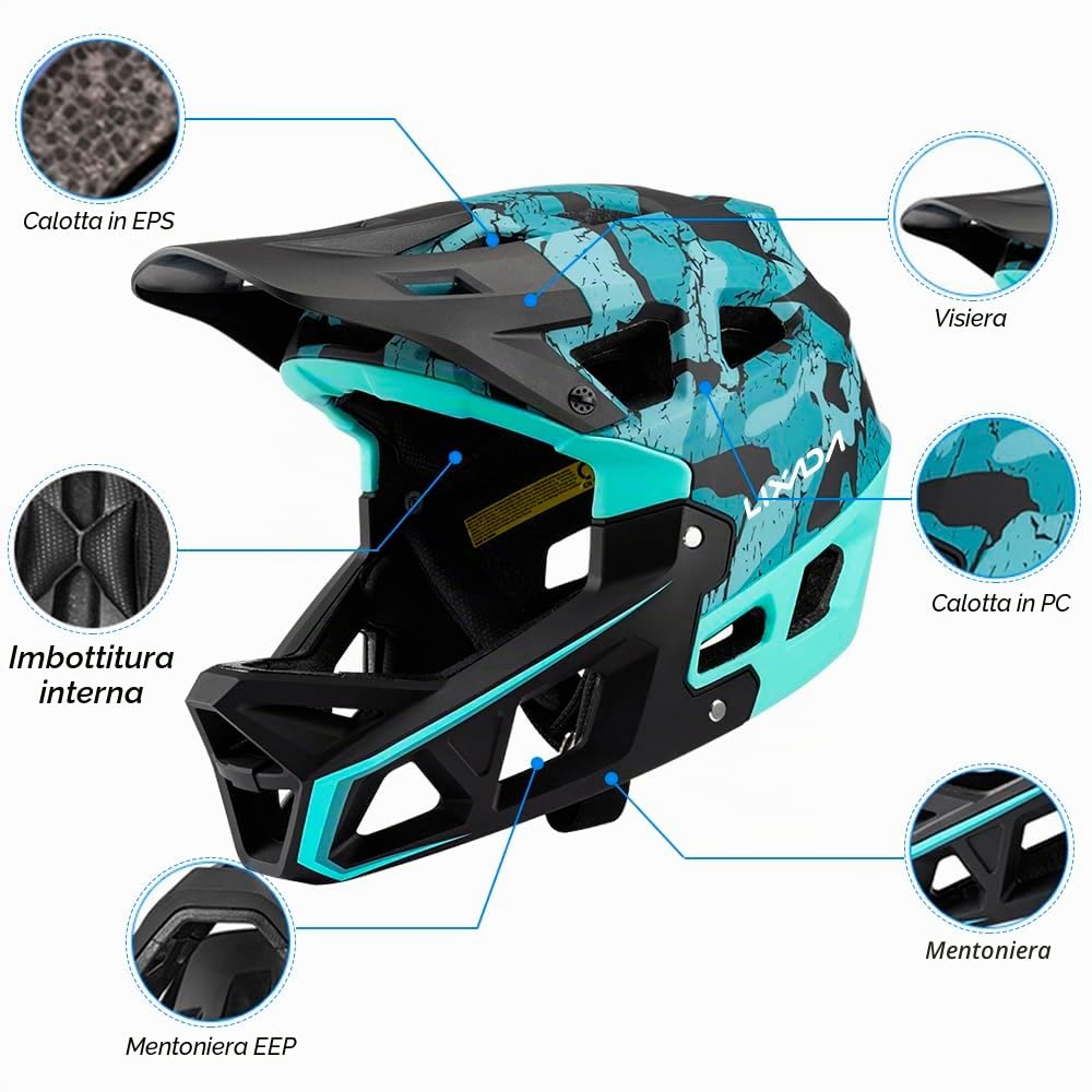 Lixada Casco integrale da mountain bike Casco MTB da discesa per adulti da corsa per mountain bike