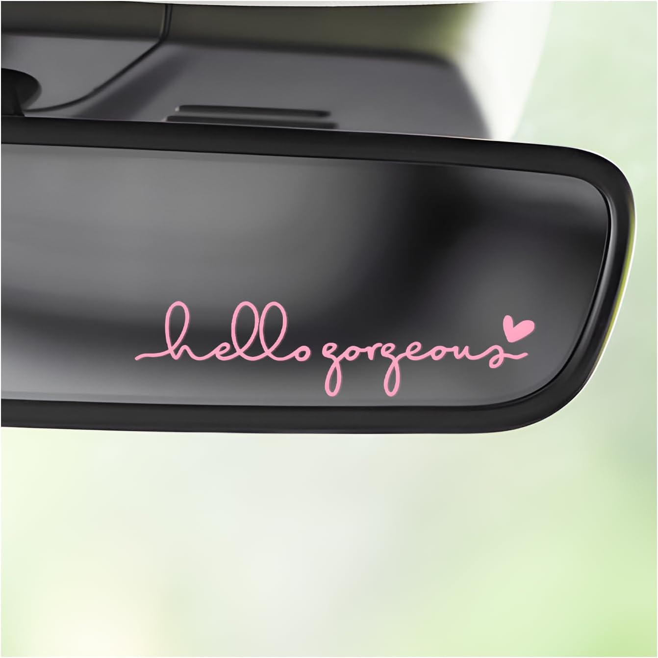 2 PCS Hello Gorgeous Rearview Mirror Decal, Beautiful Car Mirror Sticker Self Affirmation Decal with Heart, Inspirational Remainder Decor for Car Laptop Water Bottle (Pink)