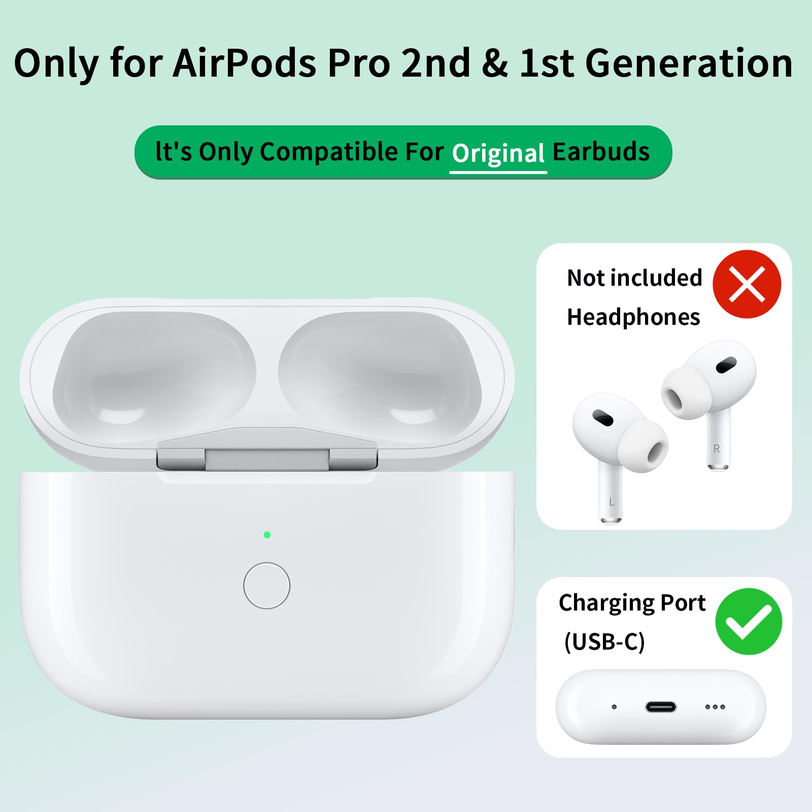 Custodia di ricarica wireless per Airpods Pro 2, porta di ricarica wireless USB-C per Air pods pro 1a/2a generazione, custodia di ricarica di ricambio con pulsante di sincronizzazione di