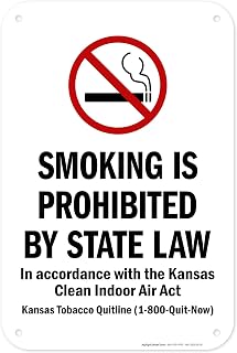Smoking Is Prohibited By State Law In Accordance With The Kansas Clean Indoor Air Act Sign, 12x18 Inches, 55 mil thick HDPS (high density polystyrene), Made in USA by My Sign Center