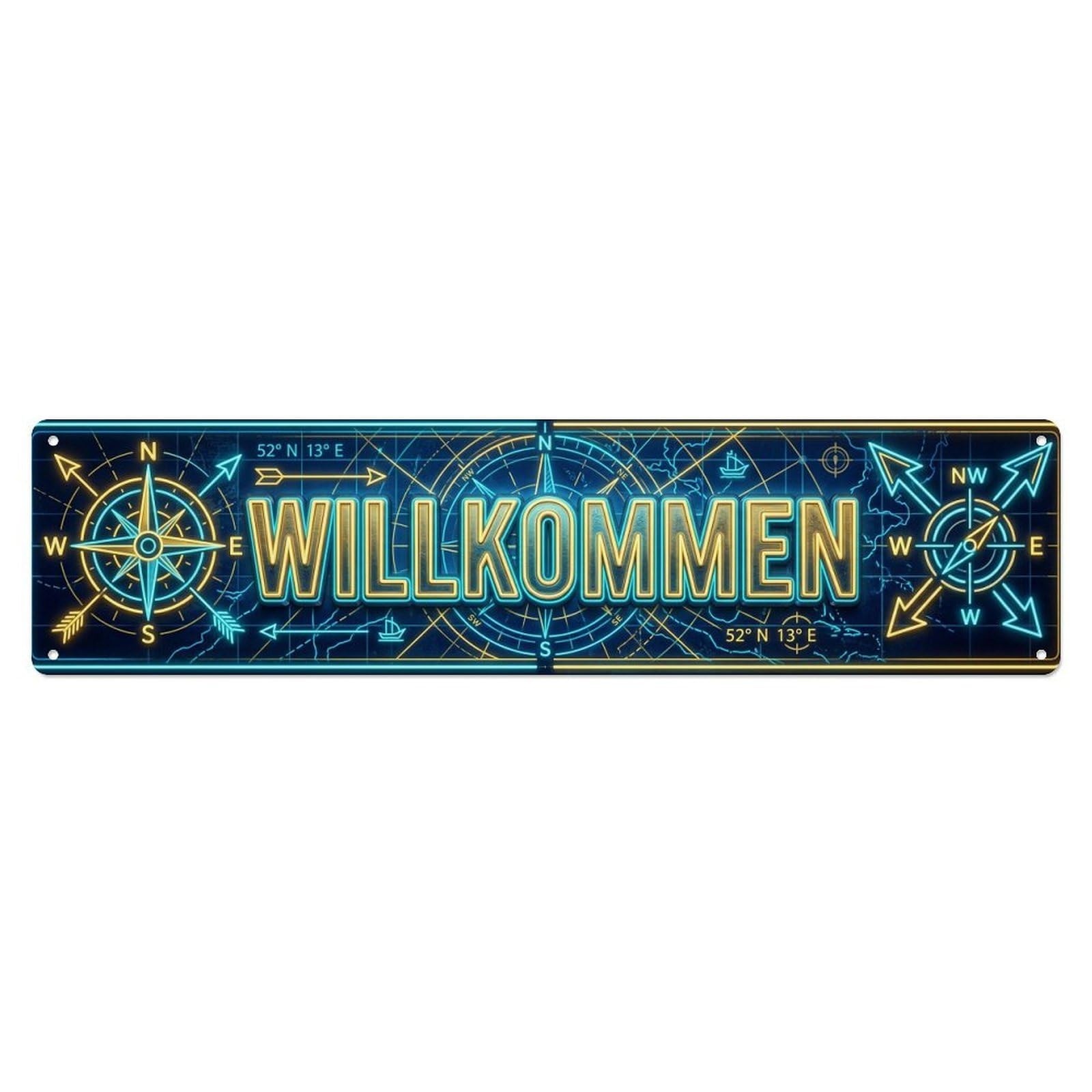 Neon Neon Compass Navigation Welcome Metal Tin Sign