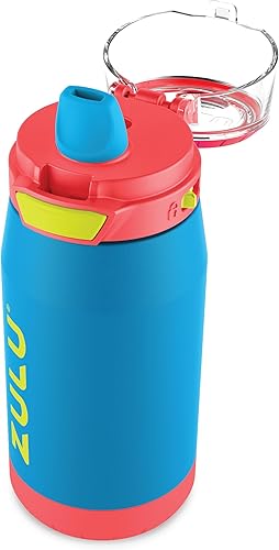 Miniatura 2 de Zulu Kids Flex - Botella de agua con boquilla de silicona, tapa abatible a prueba de fugas y lazo de transporte suave al tacto para mochila escolar,