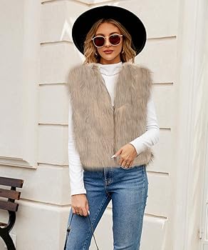 Faux Fur Vest for Women,croppped Open Cardigan Coat Vest
