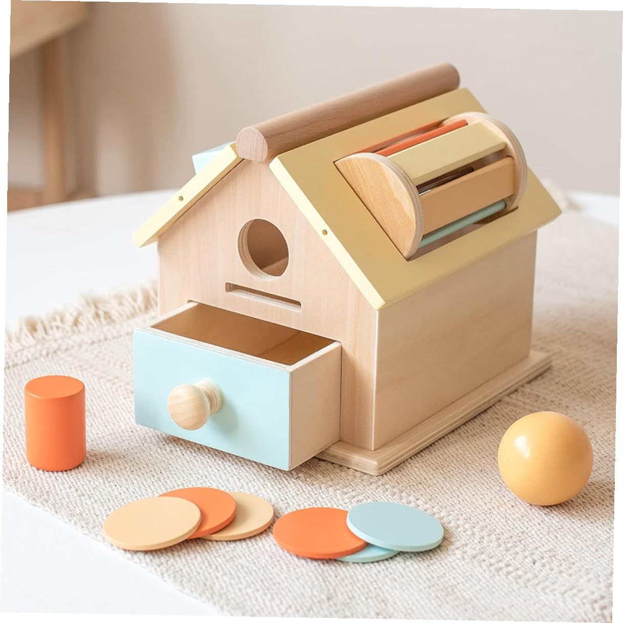 Caja de Juguetes de Madera Montessori para Niños Pequeños Función Multifuncional y Entrenamiento de Habilidades Motoras Finas Adecuado para Educación Temprana
