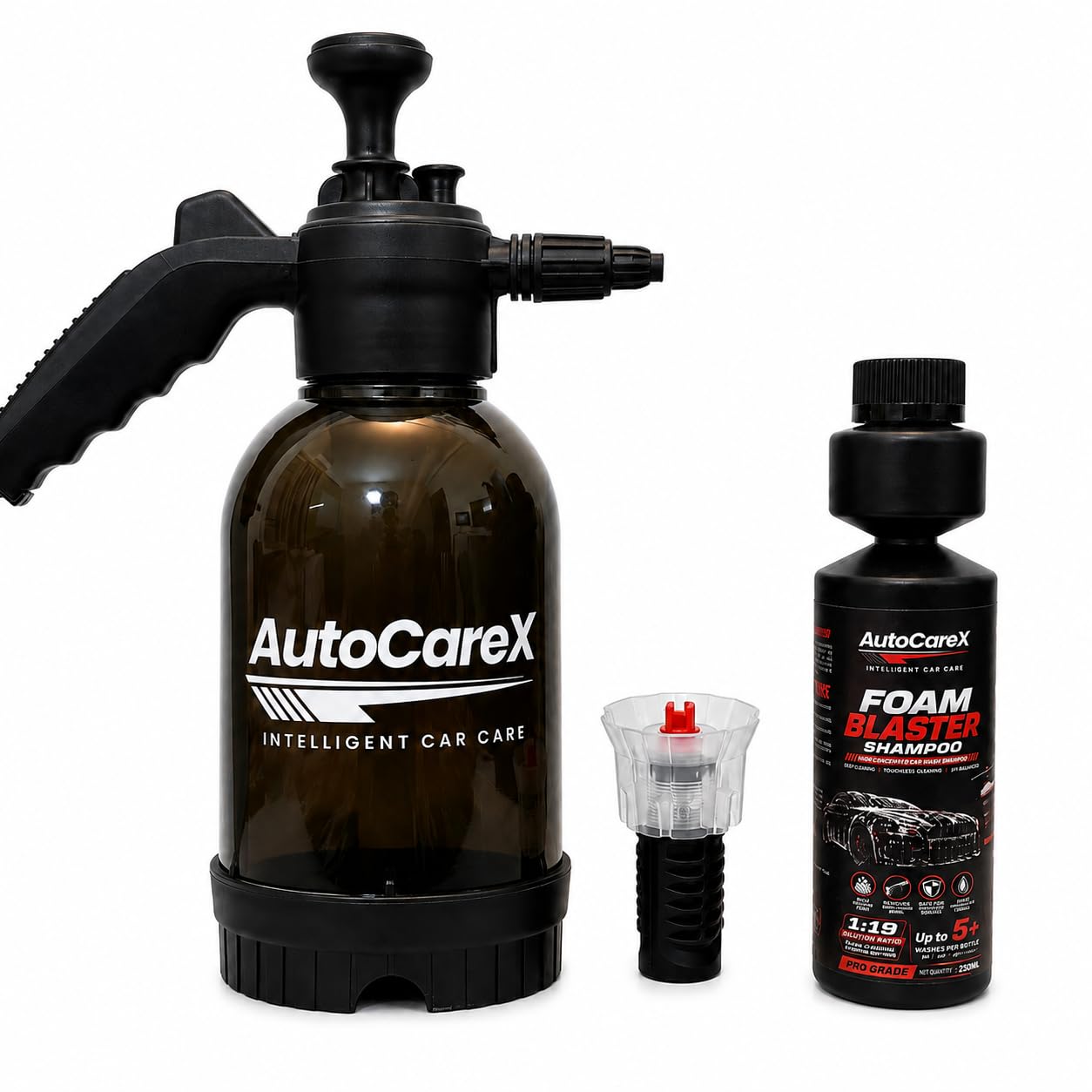 foam blaster shampoo + foam canon sprayer gun 2 litre | 1:19 dilution ratio, ph balanced formula, touchless cleaning, 5+ washes per bottle, includes foam sprayer
