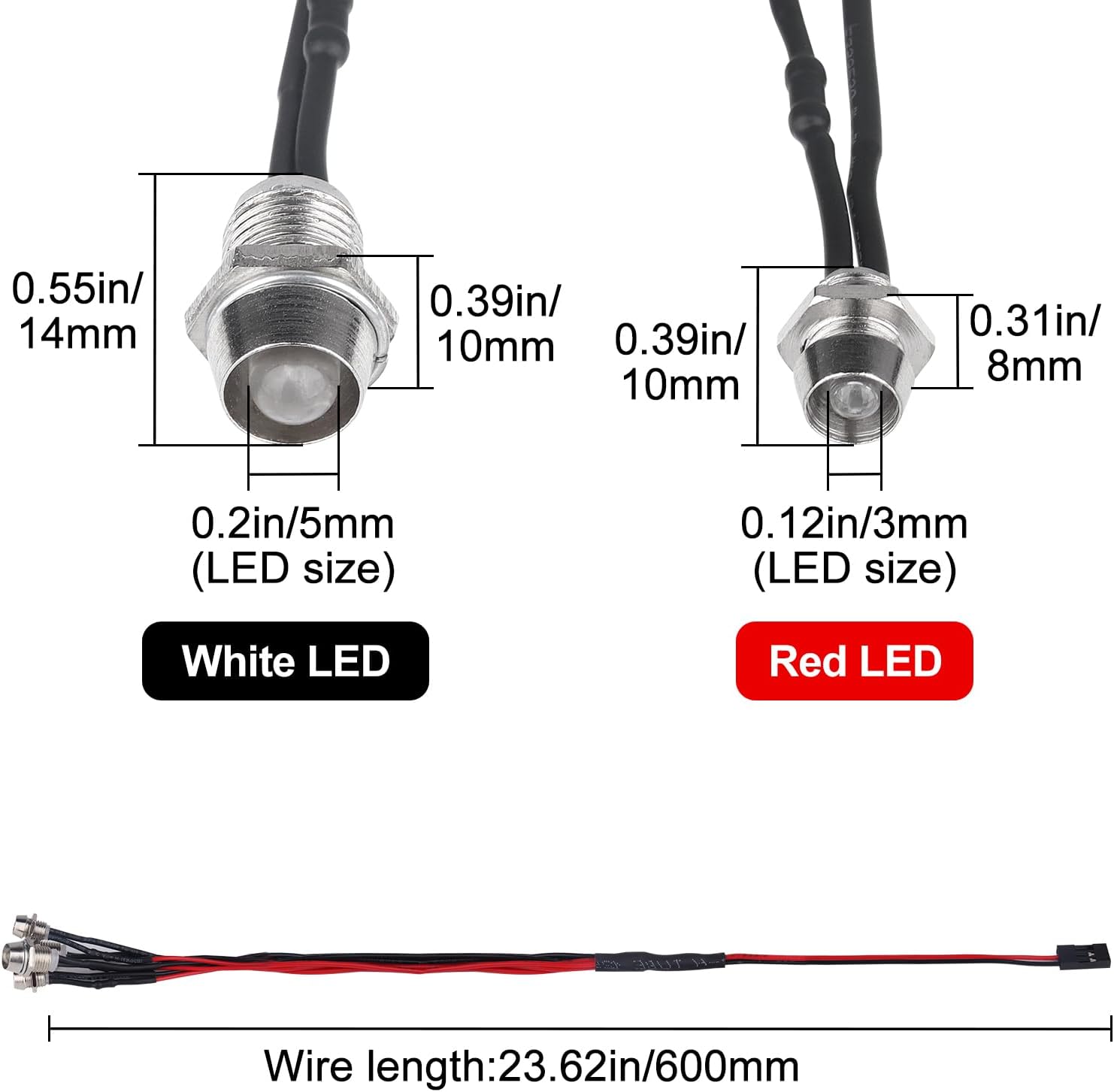 4Leds LED Lights Headlights Taillight Kit Accessories Compatible with Traxxas Arrma Axial SCX10 Redcat RC4WD HSP Tamiya RC Car Truck Tank Crawler (2 Red & 2 White)
