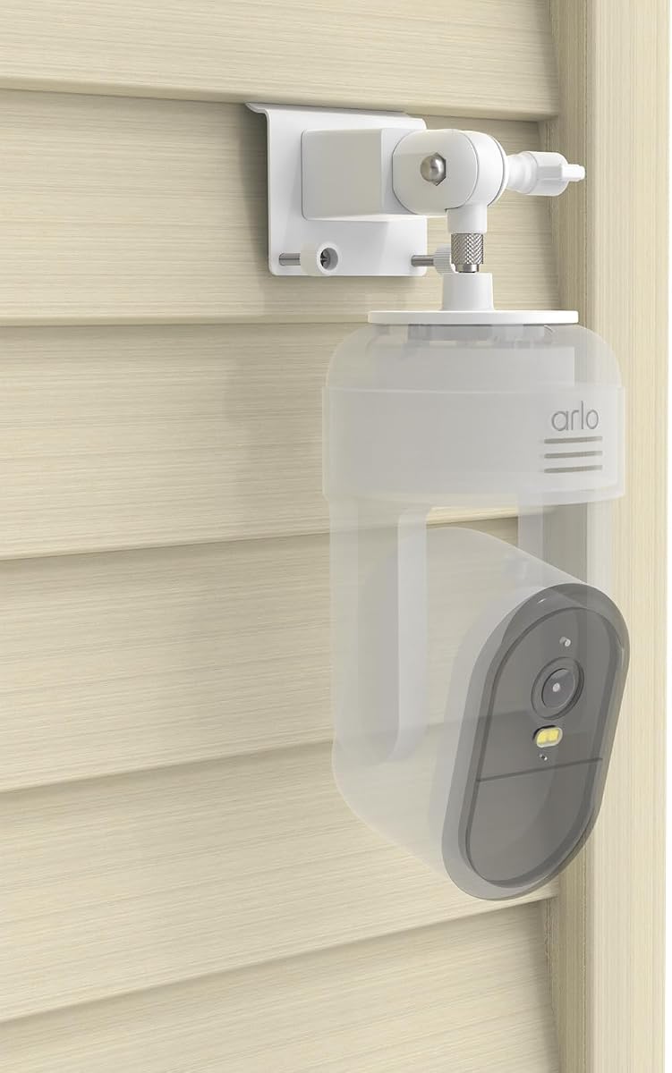 Vinyl Siding Mount for Arlo Essential Pan Tilt Camera 2K, White | Simple installation, slides into vinyl siding seams, no drilling or extra screws required.