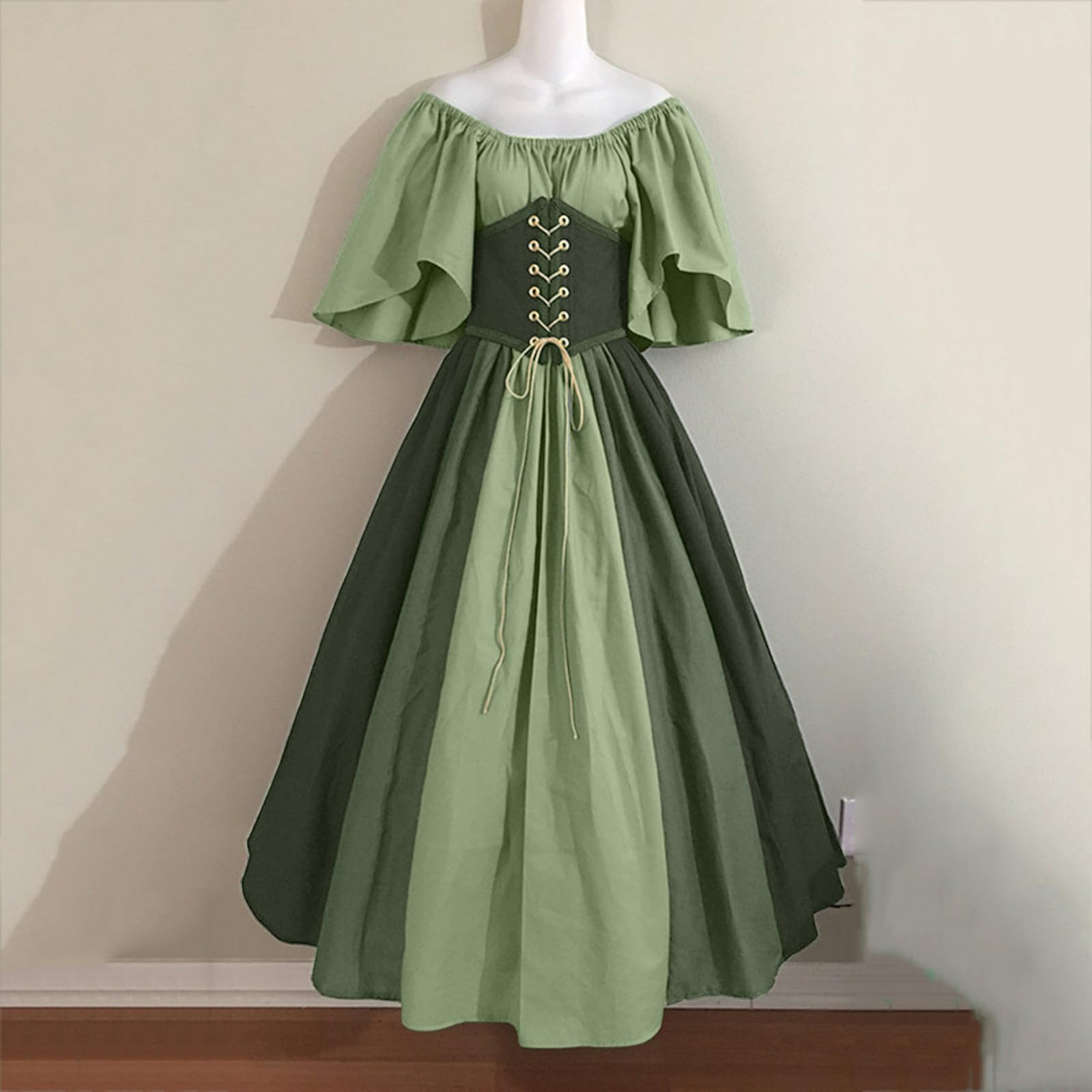 FaschingskostüMe Damen Lustig,Halloween-Kleid FüR Damen Im Retro-Stil Einfarbig TrompetenäRmel Langes Prinzessinnenkleid