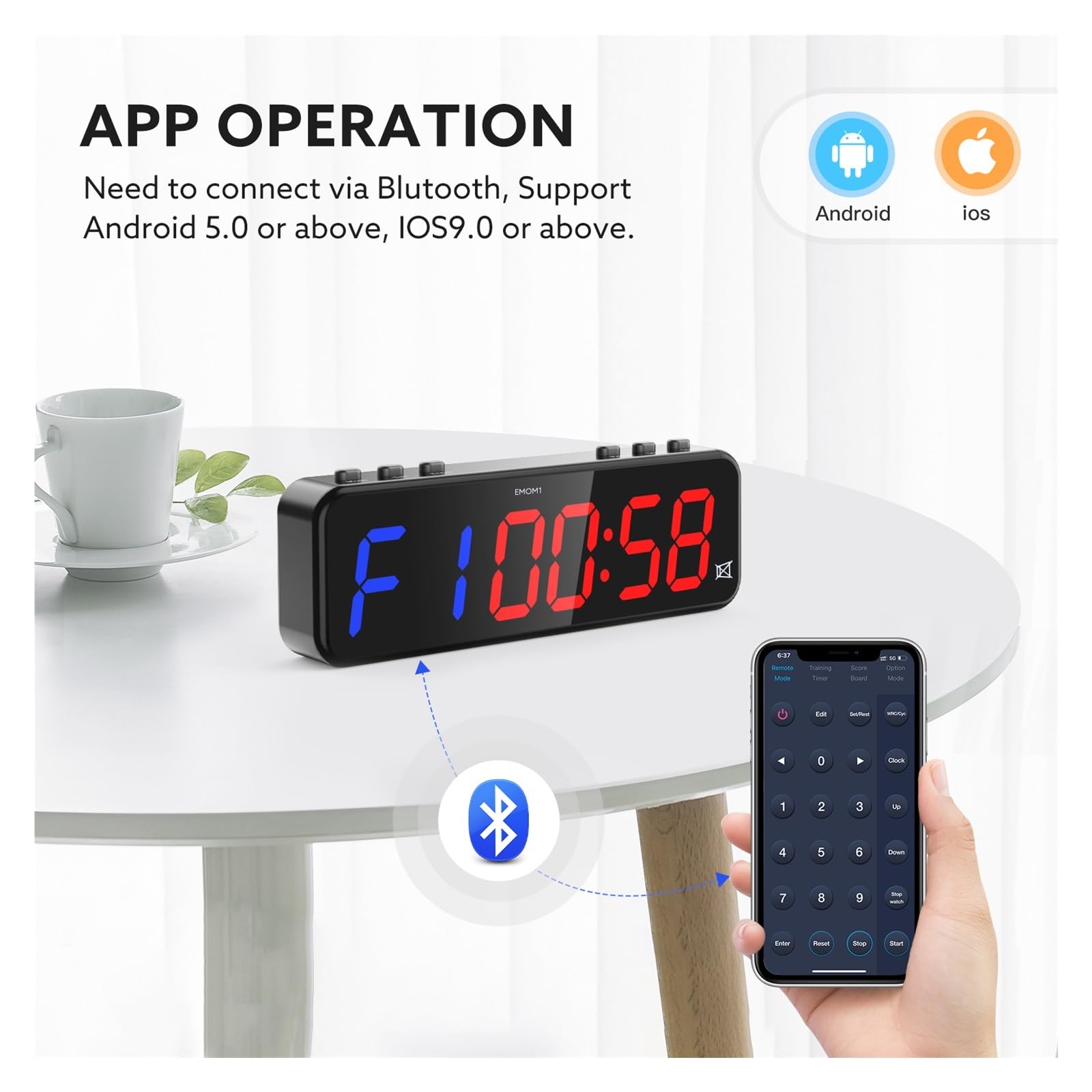 Minuterie d'intervalle de gymnastique Portable LED 1 pouce, minuterie de Fitness, compte à rebours/haut, horloge chronomètre EMOM avec contrôle sans fil par application arrière
