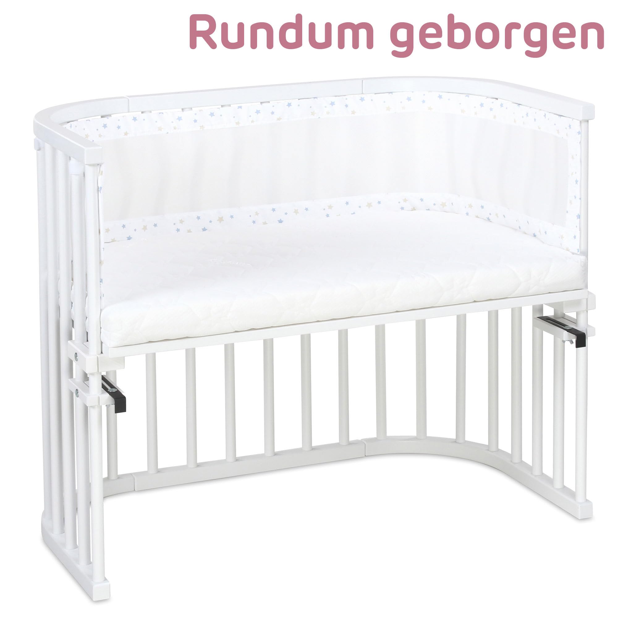 babybay Paracolpi in rete piqué 3D adatto per modello Boxspring XXL, bianco mix stelle sabbia/azzurro