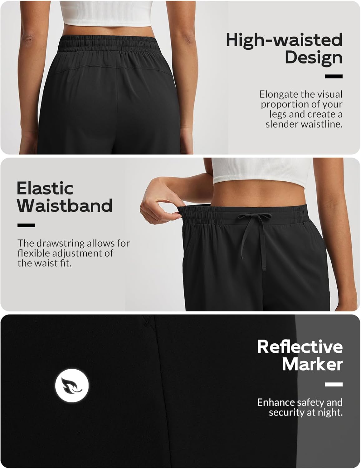 baleaf 22" Wide Leg Pants for Women Capri Sweatpants Pant Cropped Lightweight Quick Dry Petite Pant with Pockets Loose Fit