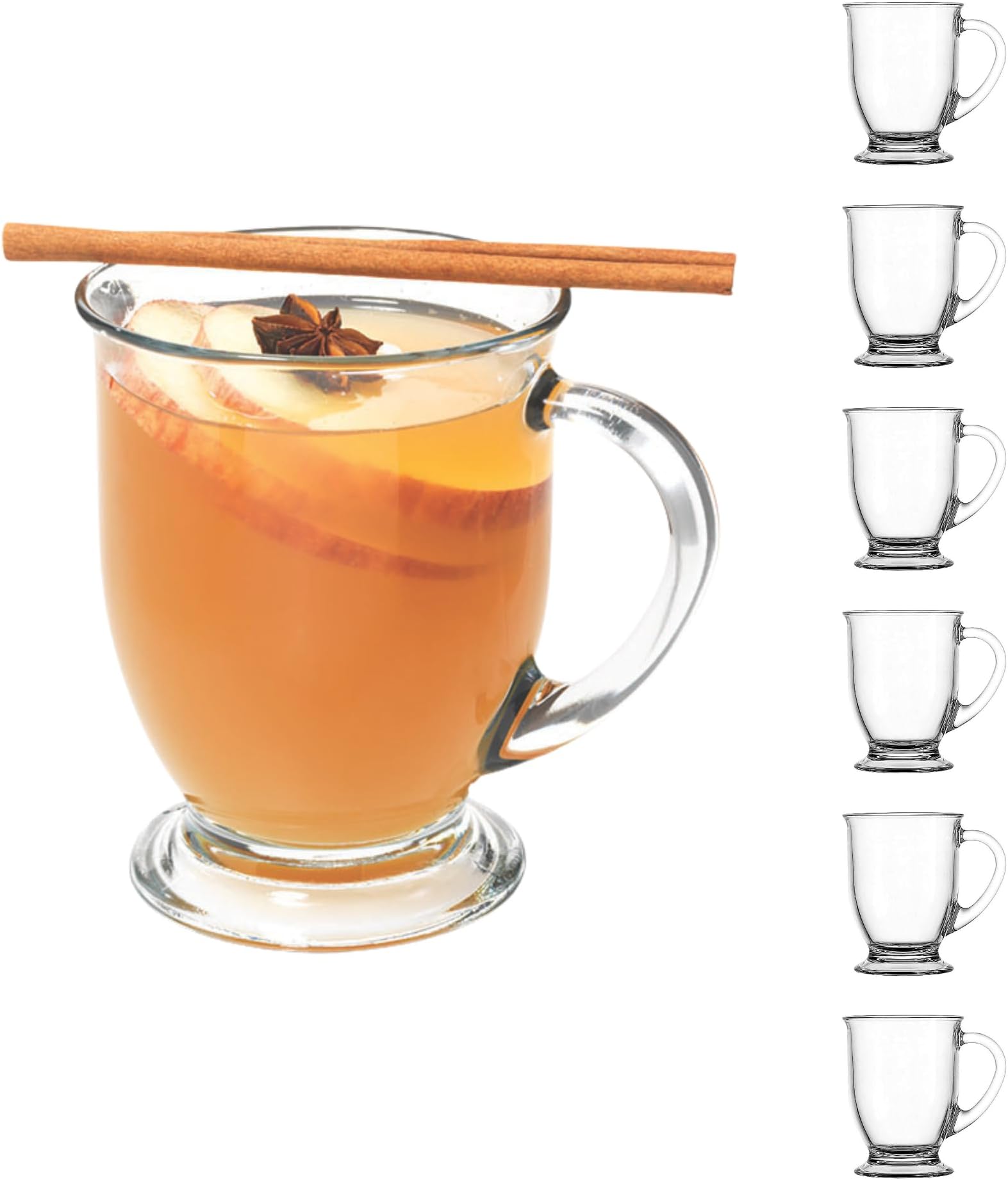 Anchor Hocking Café Glass Coffee Mugs, 16 oz, Set of 6