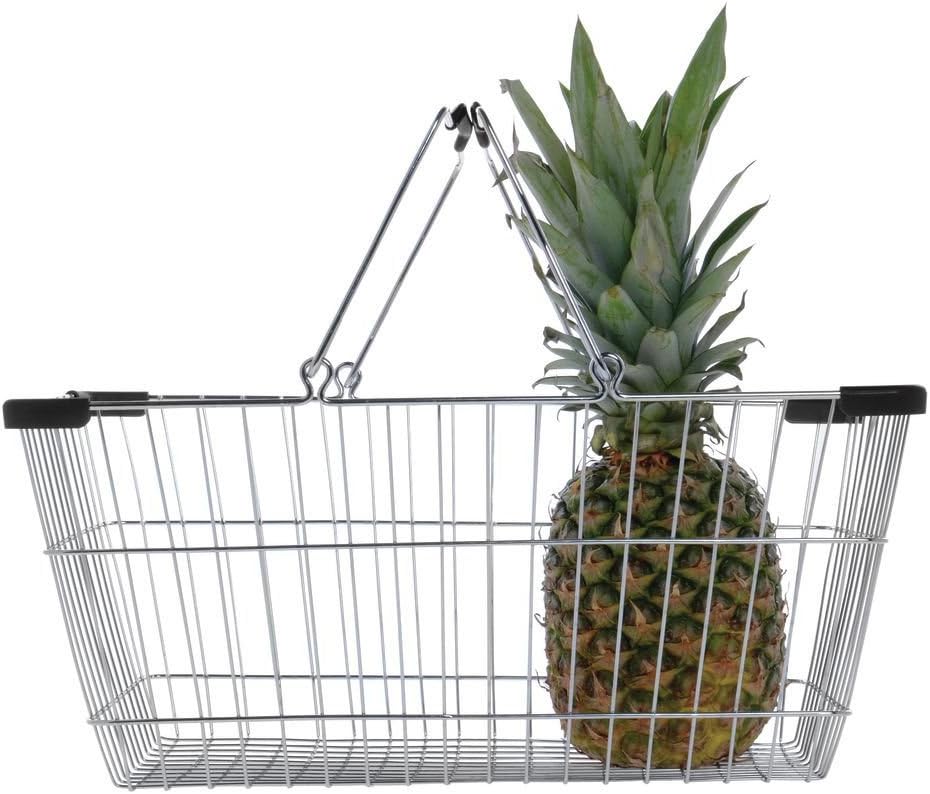 HUBERT Wire Shopping Baskets Silver Wire with Black Handles and Bumpers - 18"L x 12 1/2"W x 8"D