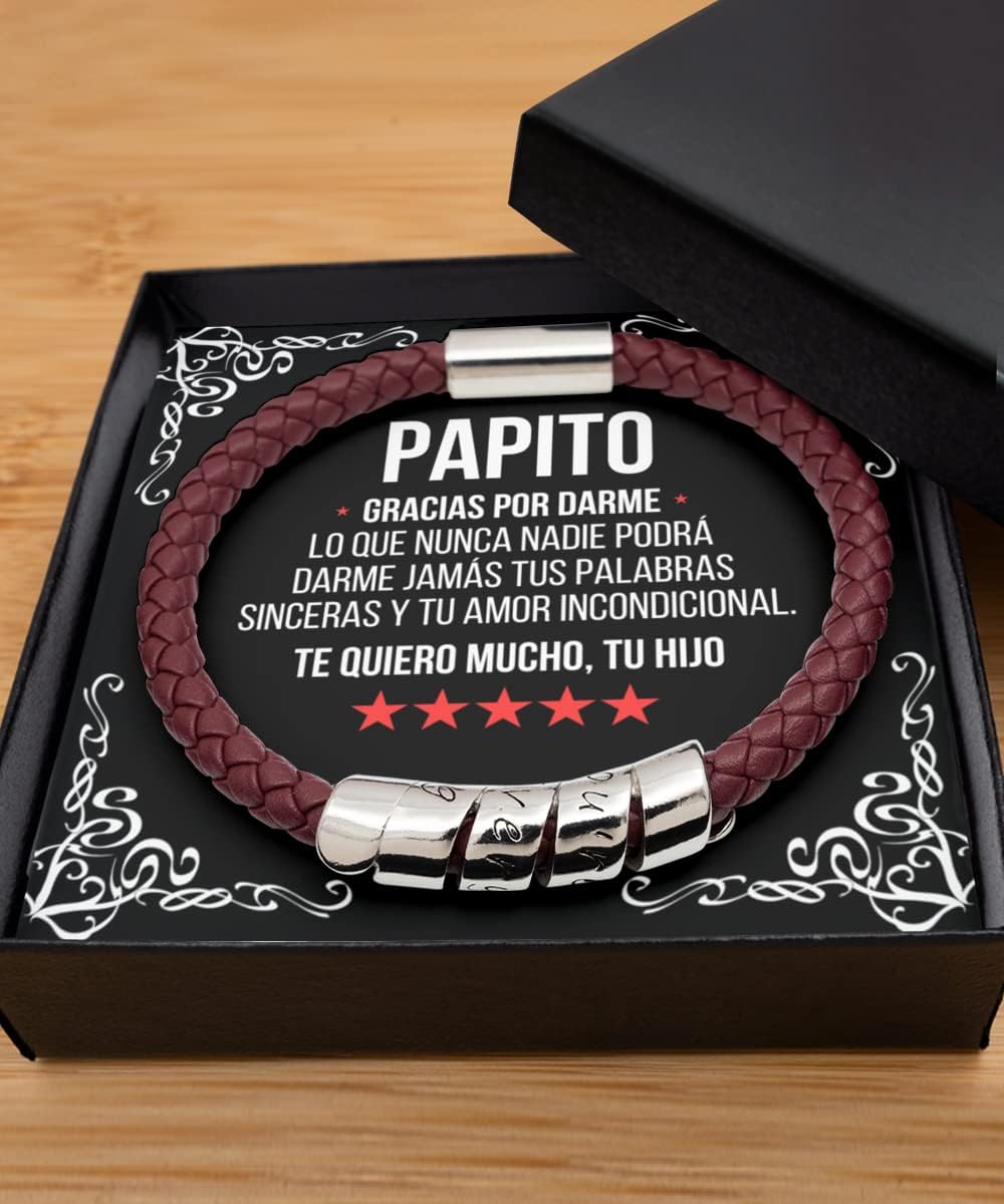 Papa regalo | Man Maroon Bracelet Brazalete, esclava, manilla Personalized Engraved Love Quote Para Papa de hijo Dia del padre, papi, padrino, padrastro, cumple navidad, Regalos Para Hombre