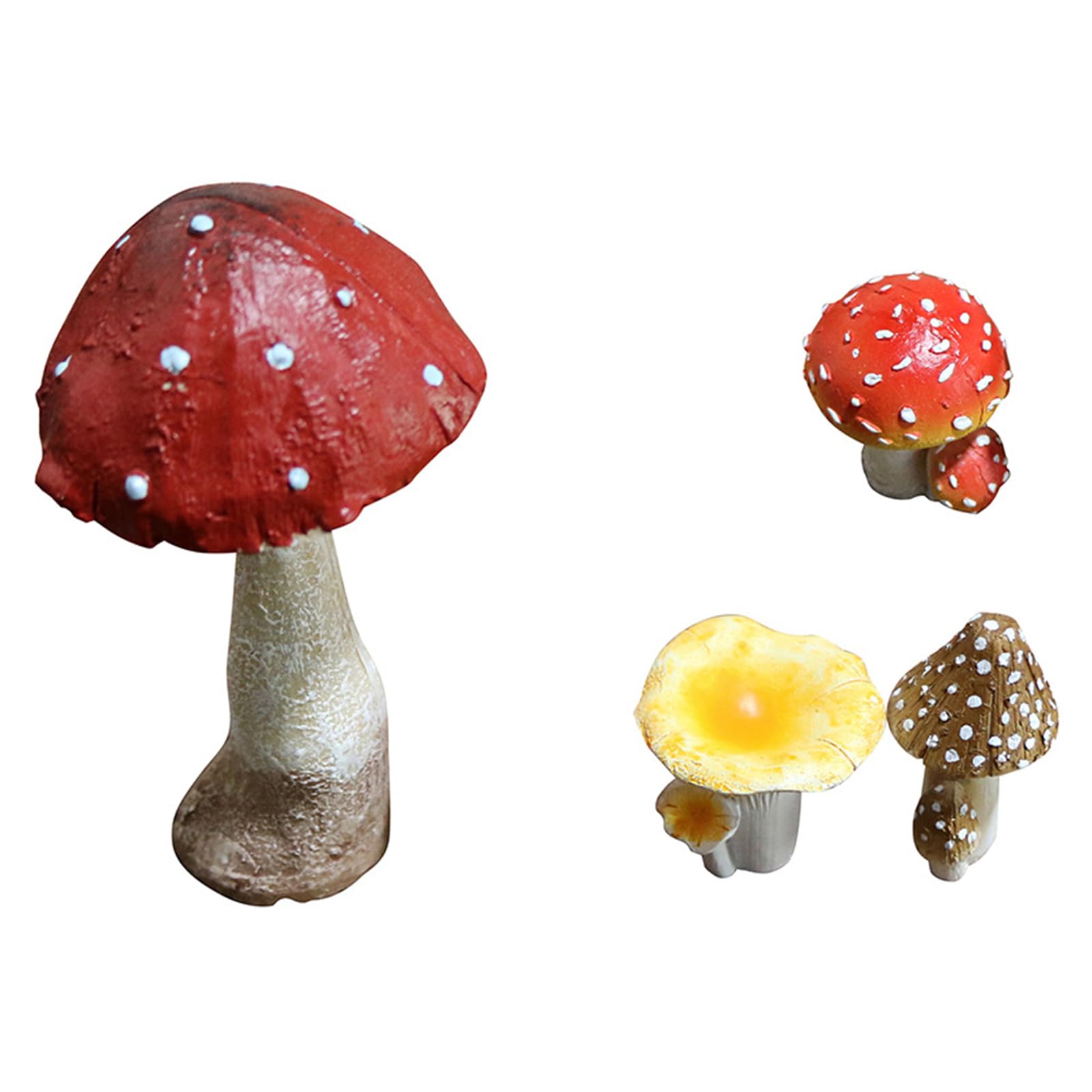 Tsophreniq 4Pcs Resin Mushroom Sculptures Miniature Figurines Easy Placement for Indoor and Outdoor Garden Decoration Simulated Decoration