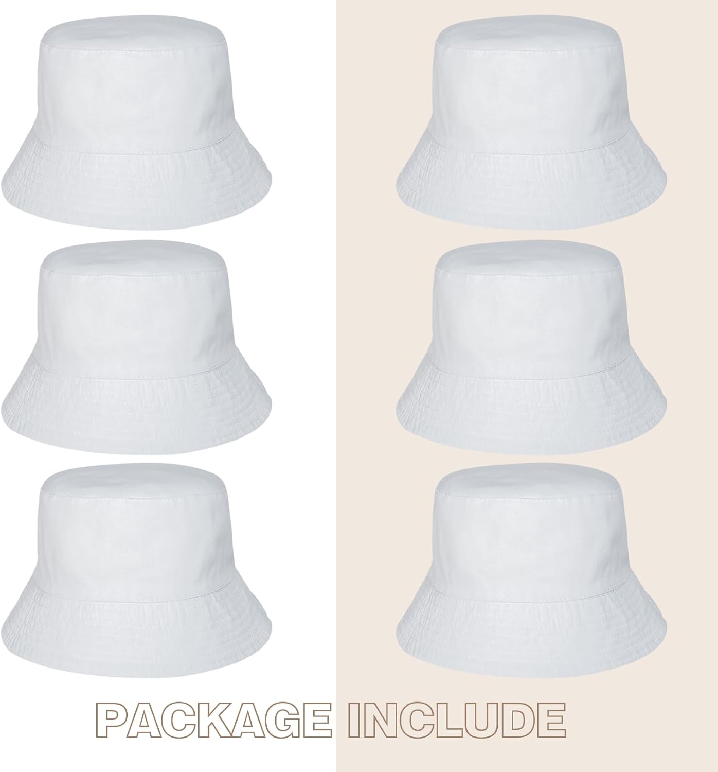 6 Pcs White Bucket Hats Bulk