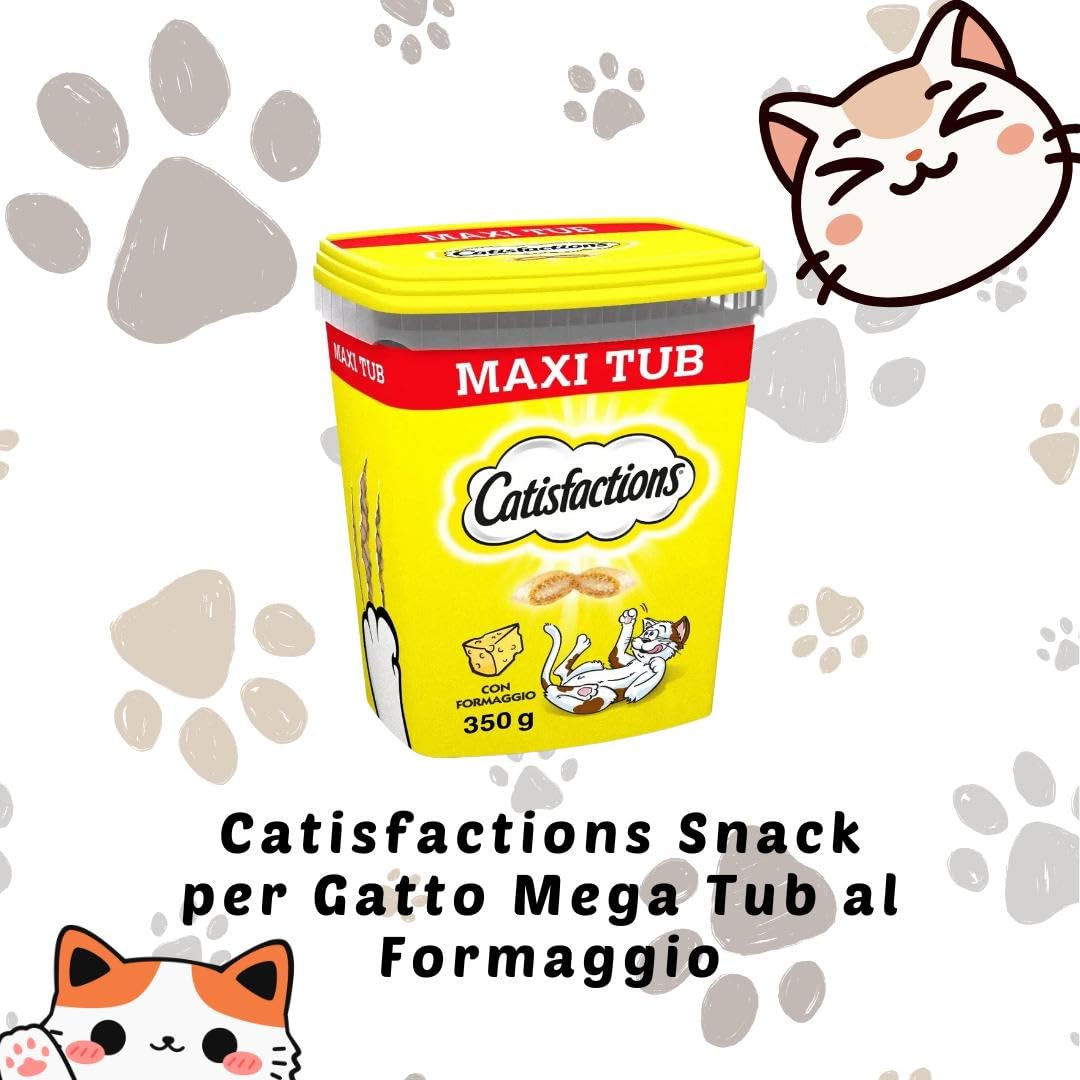 Snack para gatos Catisfactions Mega Tub, snack para gatos adultos y cachorros con sabor a queso | paquete de 350 gramos