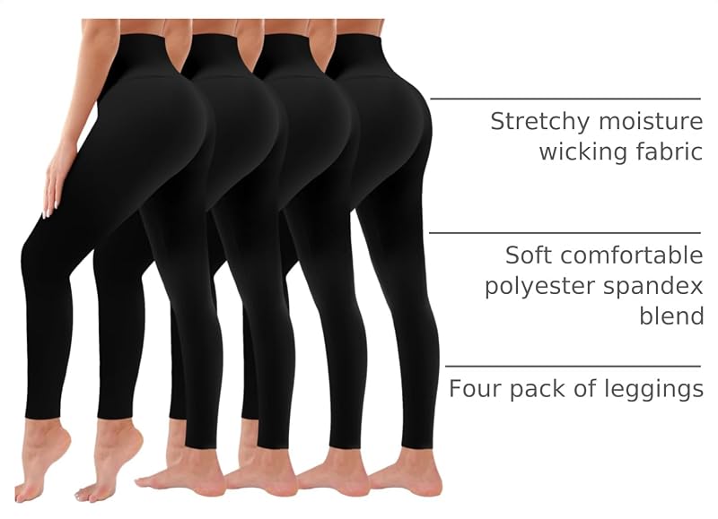 4 Pack Leggings for Women Butt Lift High Waisted Tummy Control No See-Through Yoga Pants Workout Running Leggings image 4