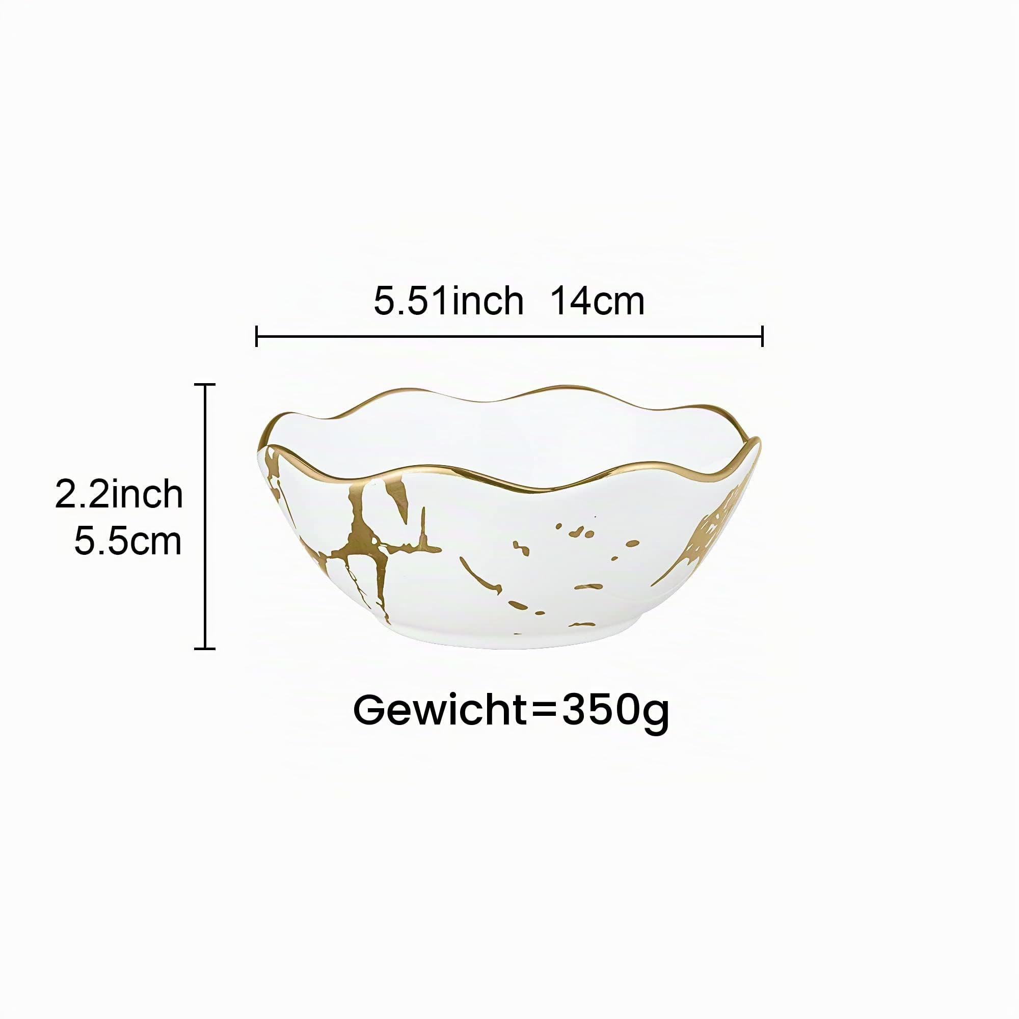 fanquare 4 Stück Weiße Gold Marmor Müslischalen Set, Japanische Ramen Schüssel Set, Klein Dessertschalen Keramik für Suppe, Salat, Pasta, Reis