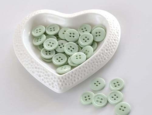 Miniatura 2 de GANSSIA 160 botones de costura de 58 pulgadas (0.591 in) para prendas de vestir con parte trasera plana, botones verdes claros, manualidades,