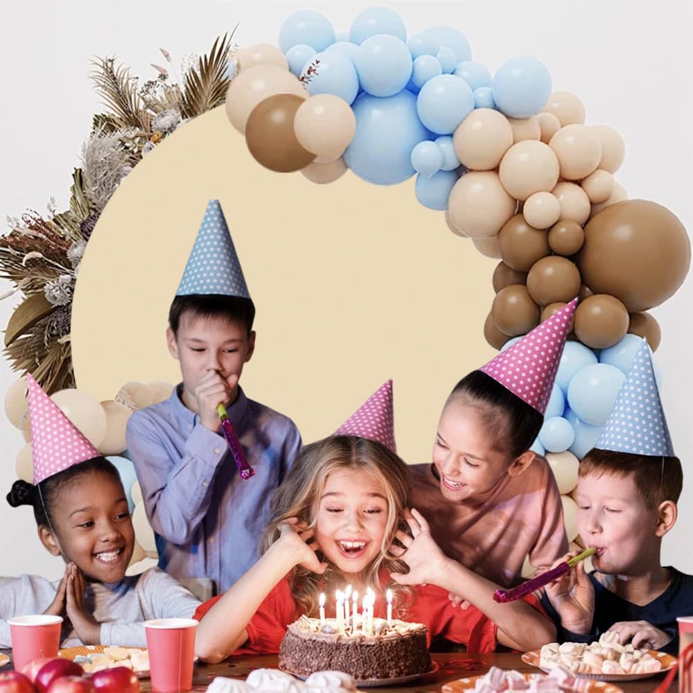 Solid Beige Round Backdrop Cover 7.5x7.5ft Polyester Beige Circle Backdrop Wedding Birthday Party Decor Circle Cover Background for Photography Kids Baby Shower Supplies Cake Table Props