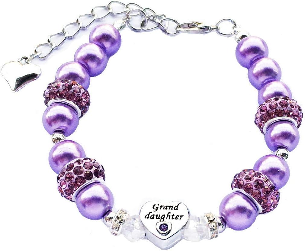 DOLON Purple Glass Pearl Color Rhinestone Granddaugther Charm Bracelet Jewelry Wedding Bridal Birthday Christmas: Clothing, Shoes & Jewelry