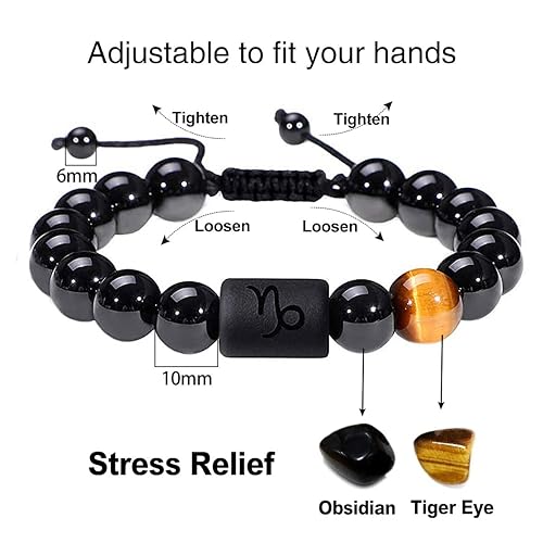 Miniatura 10 de Zodiac Bracelet for Men Women 10mm Natural Black Onyx Stone Star Sign Constellation Horoscope Bracelet Gifts Leo