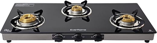 Everflame Regal 3 Burner Gas Stove | Toughened Glass Cooktop | ISI Approved | 5G Forged Brass Burner | Stainless Steel Frame | 2 Years Warranty +...